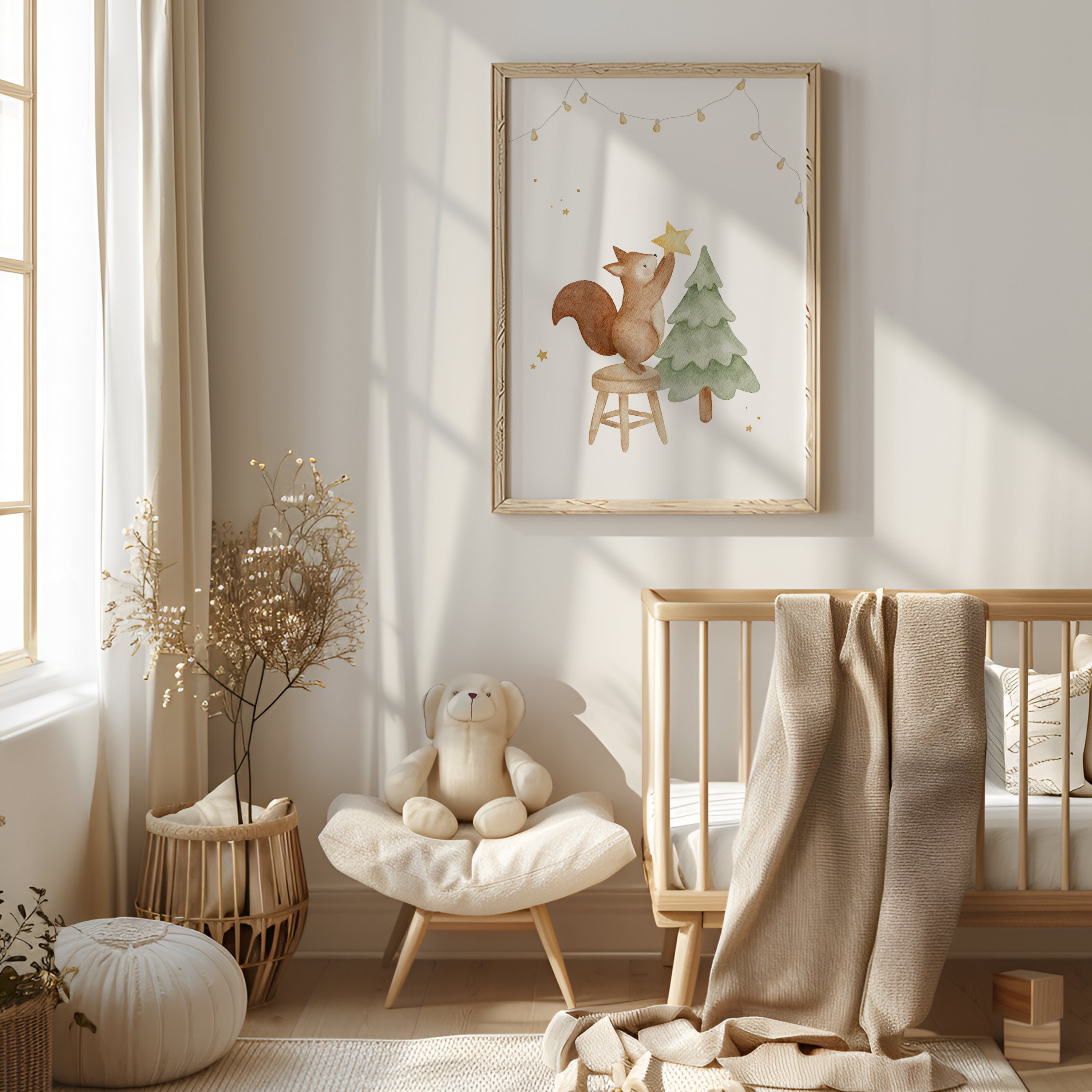 Weihnachtsposter Eichhörnchen mit Tannenbaum / A4