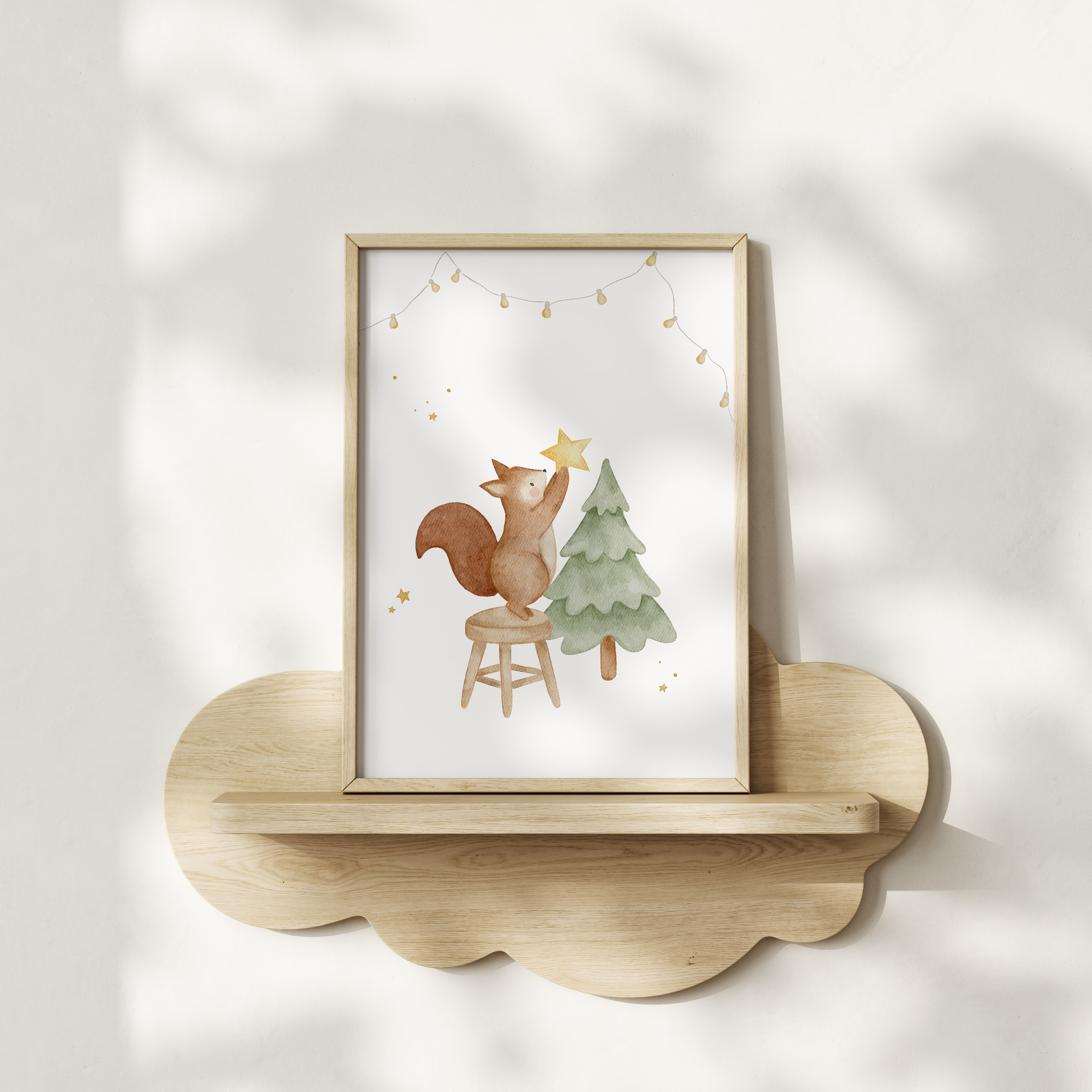 Weihnachtsposter Eichhörnchen mit Tannenbaum / A4