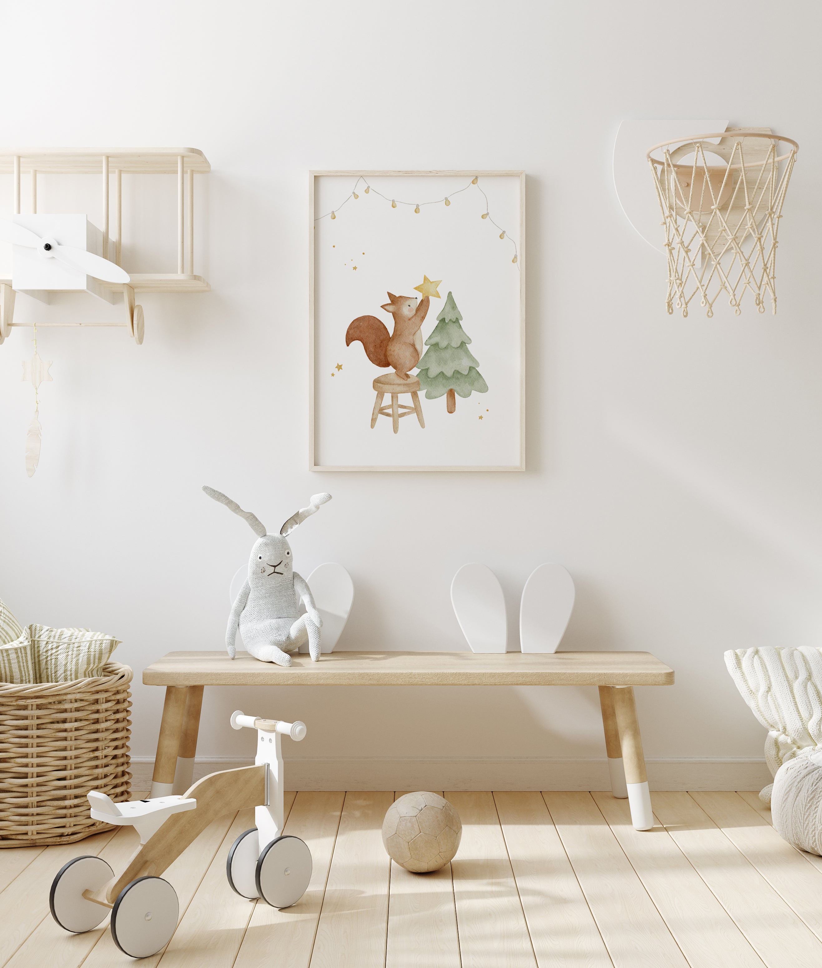 Weihnachtsposter Eichhörnchen mit Tannenbaum / A4