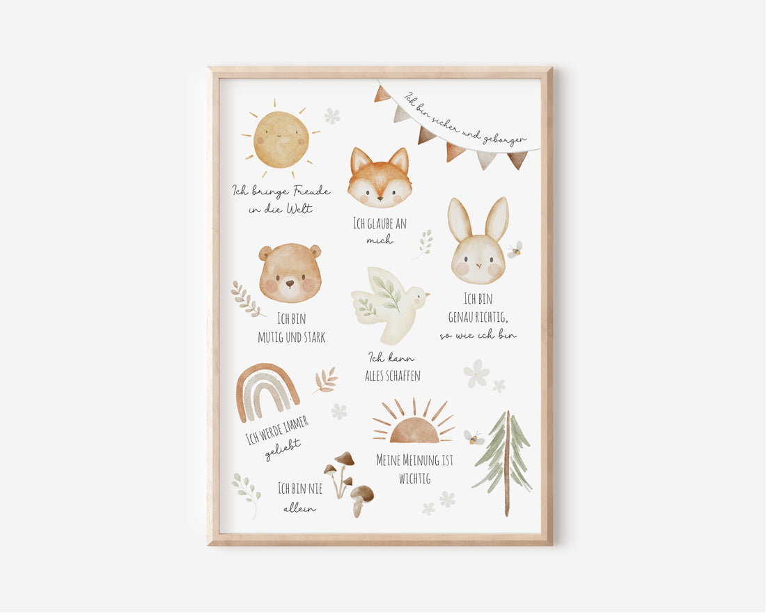 Affirmationsposter Waldtiere und Natur / A5, A4, A3