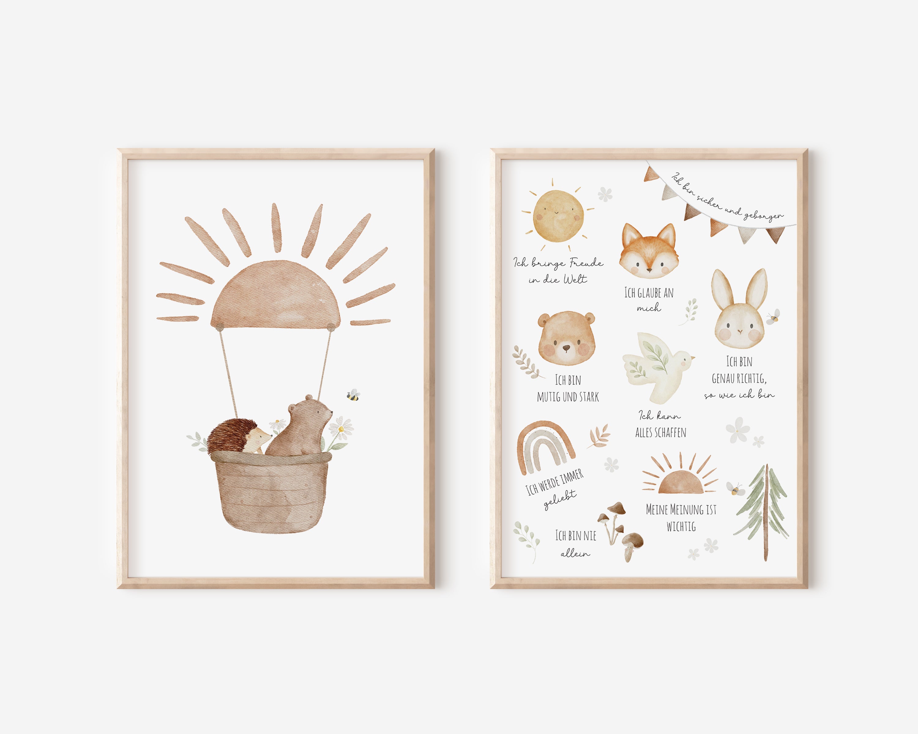 Poster Set Bär im Heißluftballon & Affirmationen / A5, A4, A3, A2