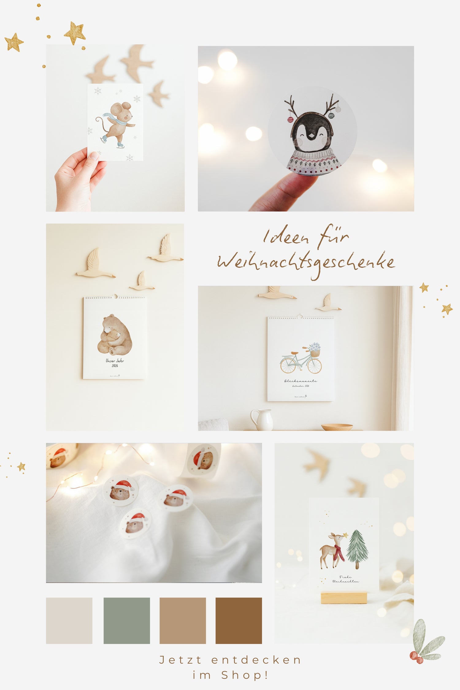 Weihnachtskarte Vogel mit Tannenzweig