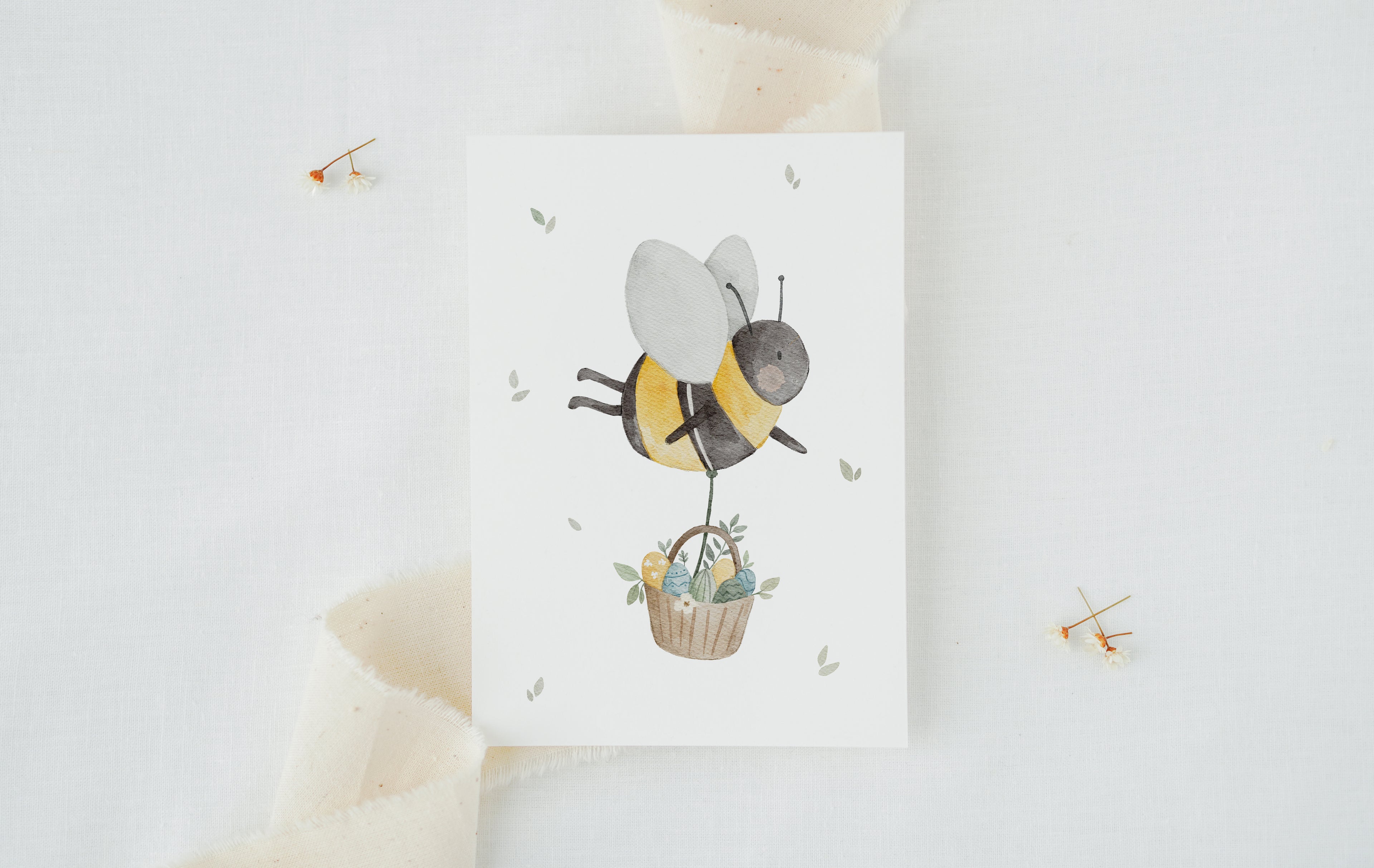 Osterkarte Biene mit Osterkorb