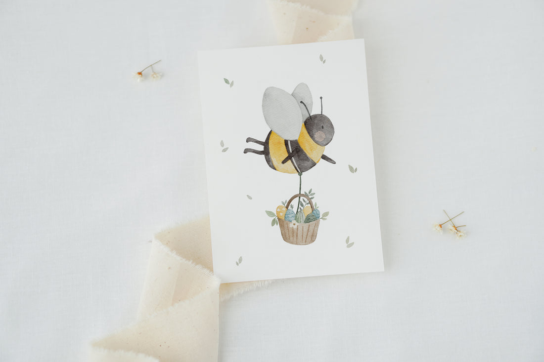 Osterkarte Biene mit Osterkorb