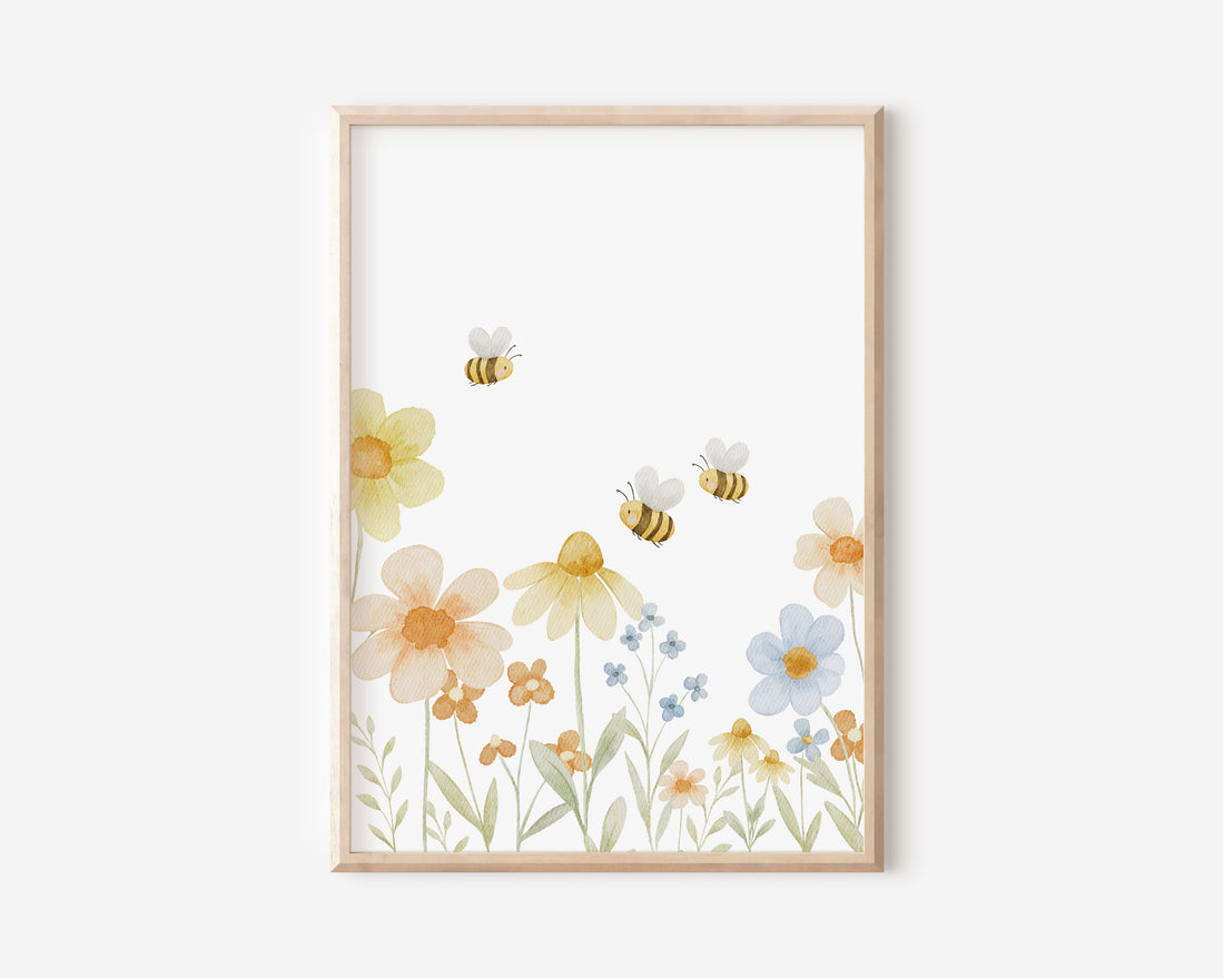 Poster Blumenwiese mit Bienen / A4, A3