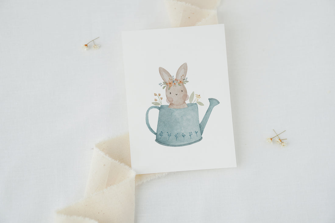 Osterkarte Hase in Gießkanne