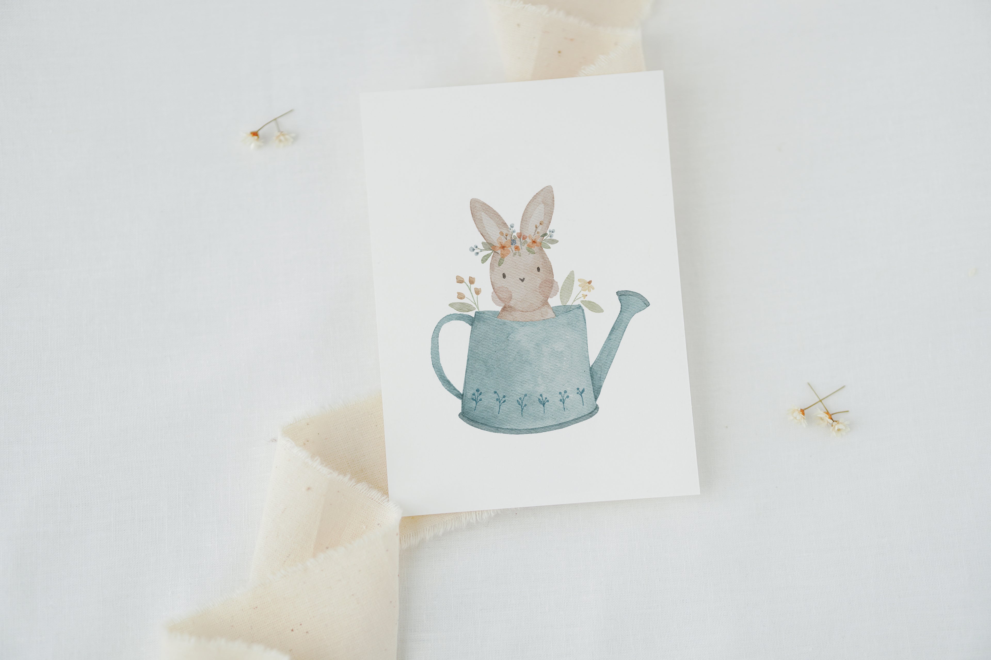 Osterkarte Hase in Gießkanne