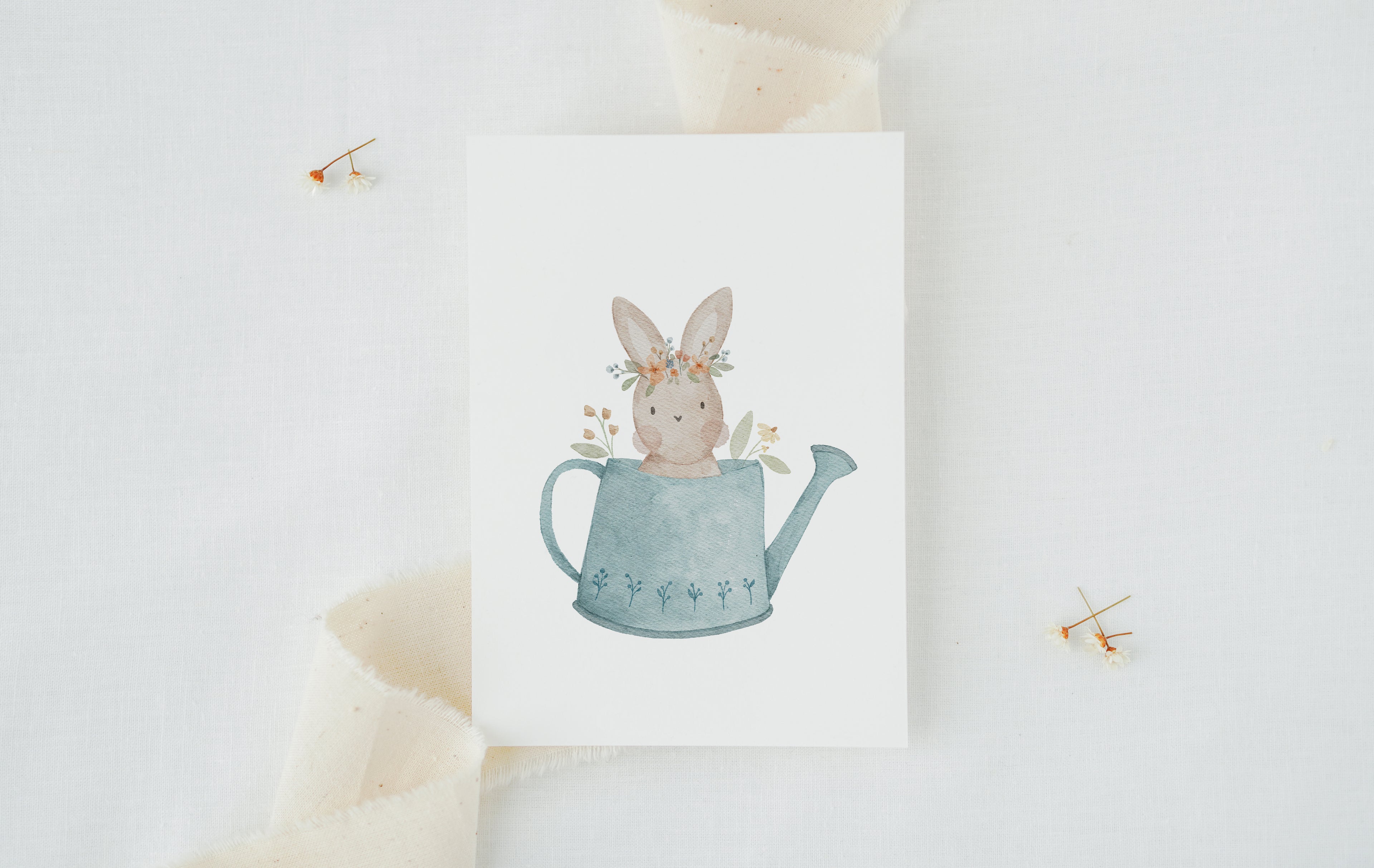 Osterkarte Hase in Gießkanne