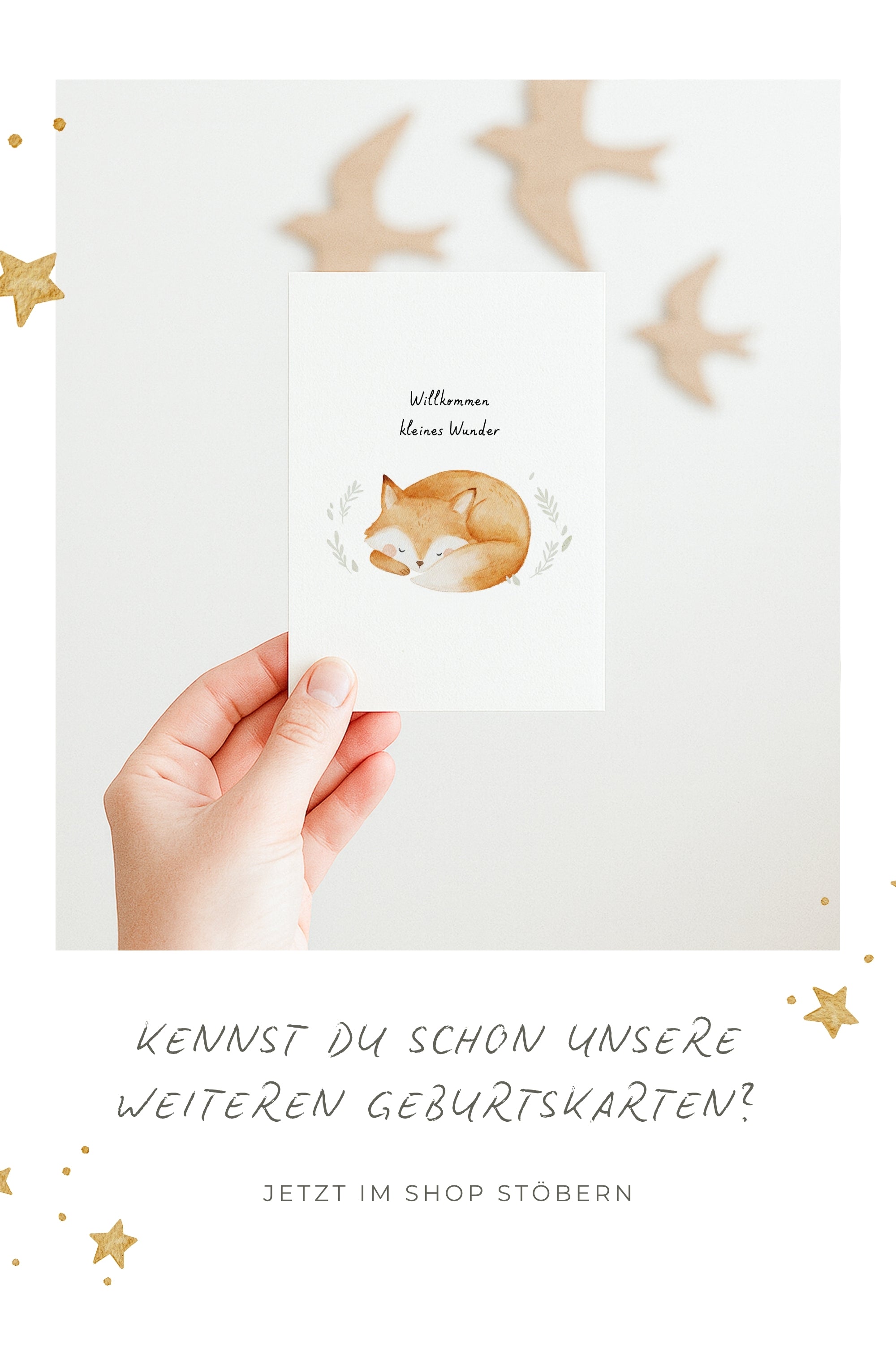 Karte mit Reh & Küken im Blumenheißluftballon "Willkommen kleines Wunder"