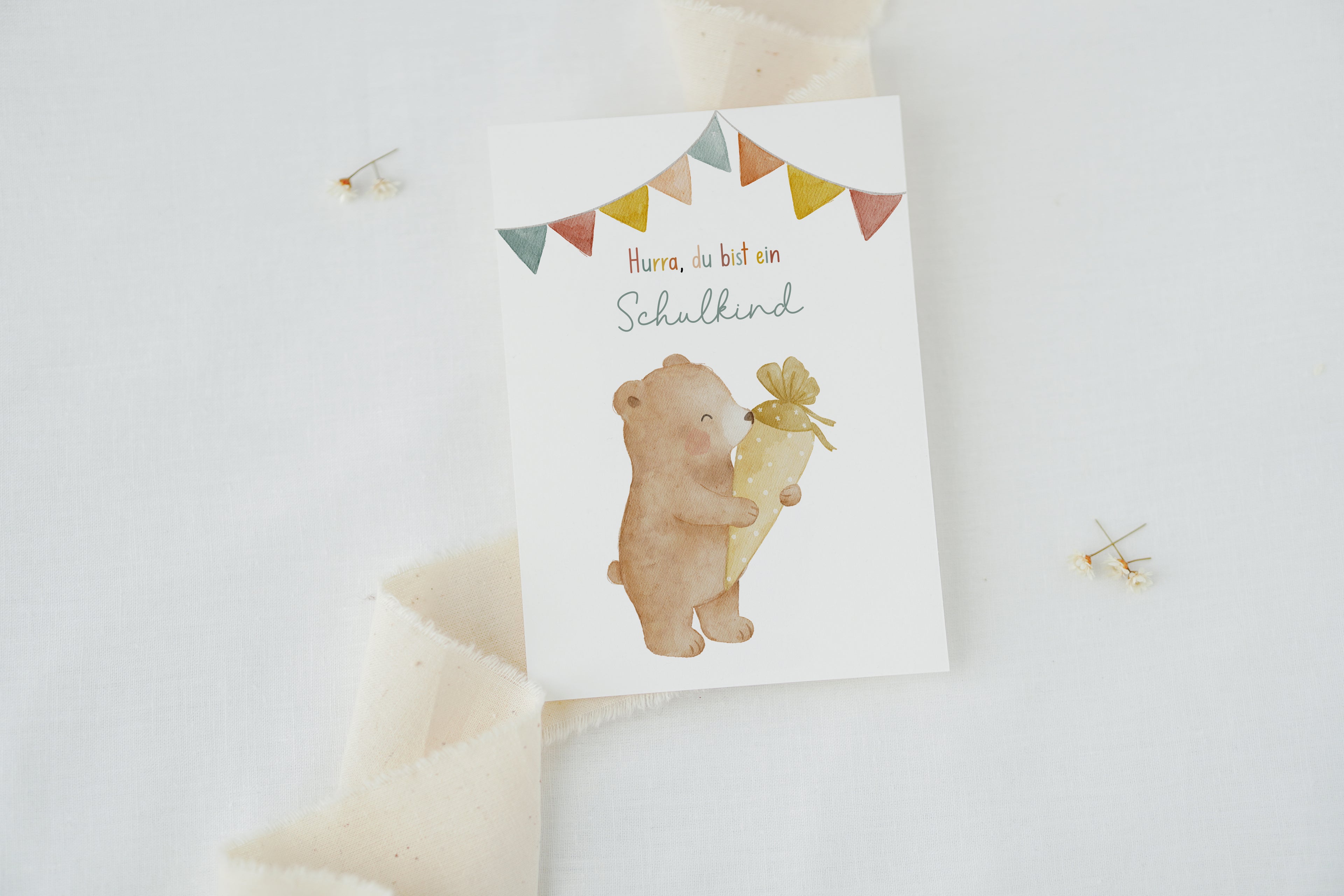 Einschulungskarte Bär mit Schultüte