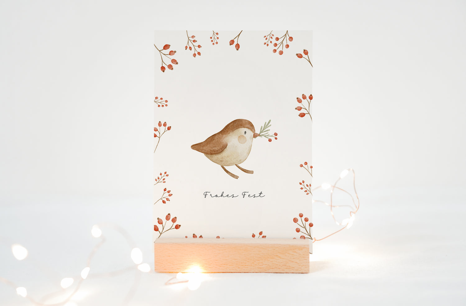 Weihnachtskarte Vogel mit Tannenzweig