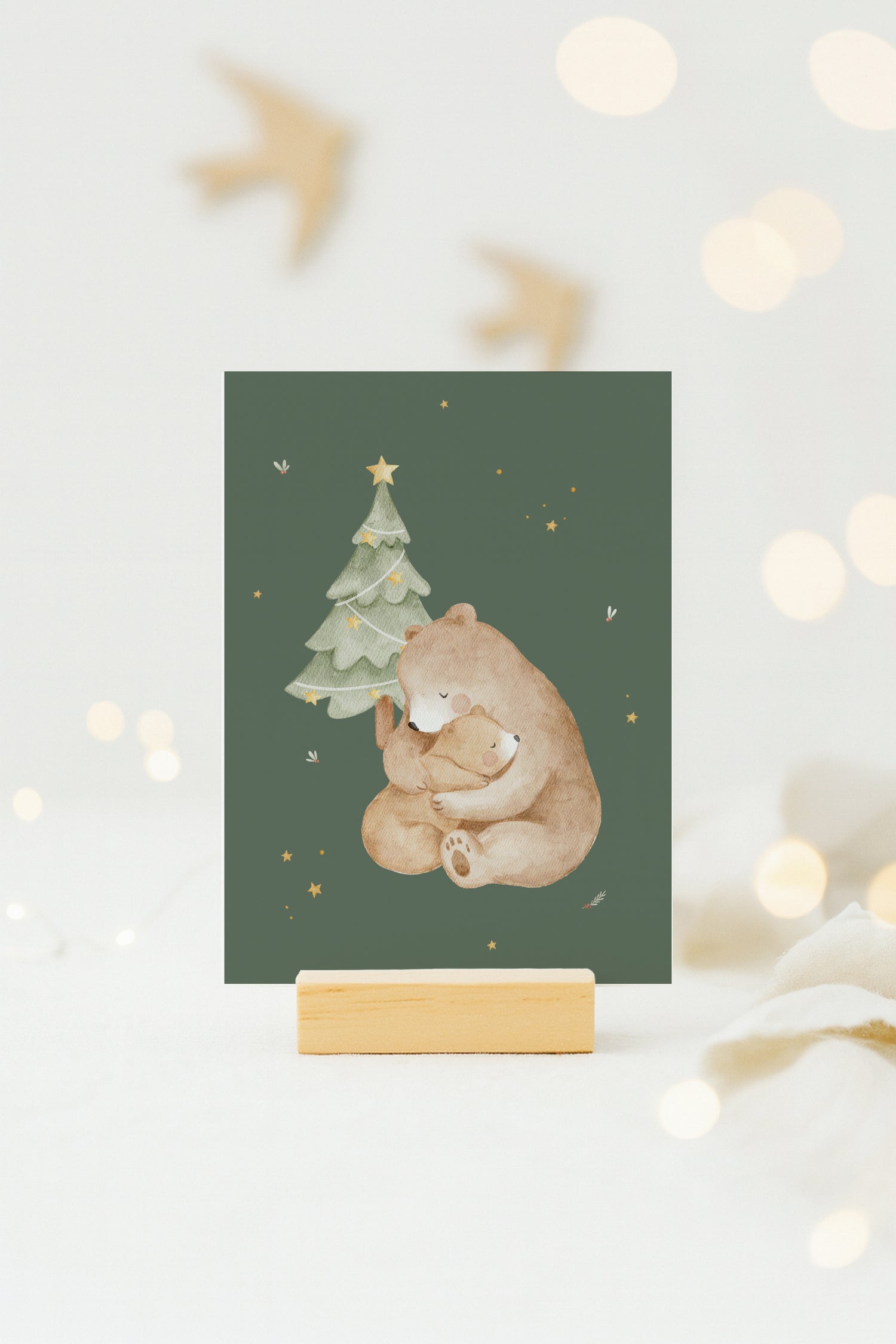 Weihnachtskarte Bärenumarmung / Dunkelgrün