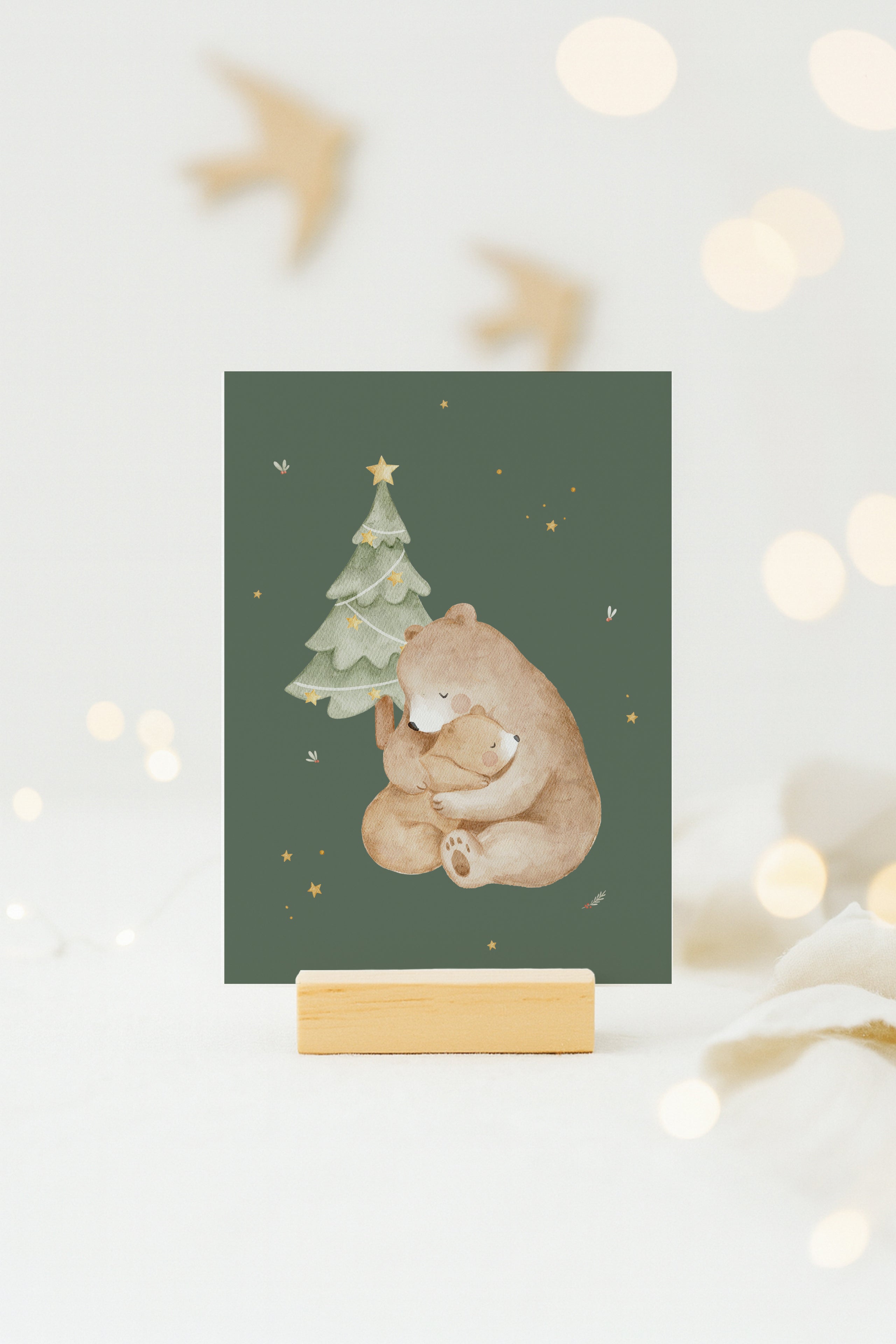 Weihnachtskarte Bärenumarmung / Dunkelgrün
