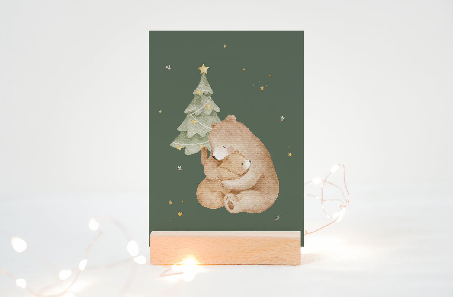 Weihnachtskarte Bärenumarmung / Dunkelgrün