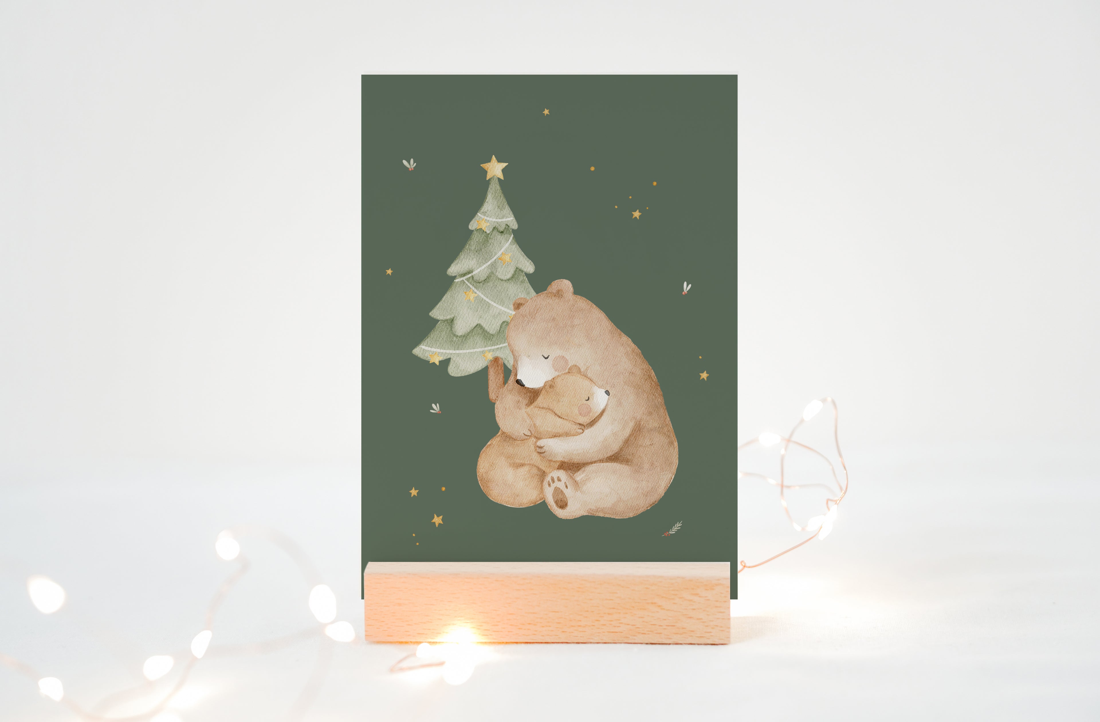 Weihnachtskarte Bärenumarmung / Dunkelgrün