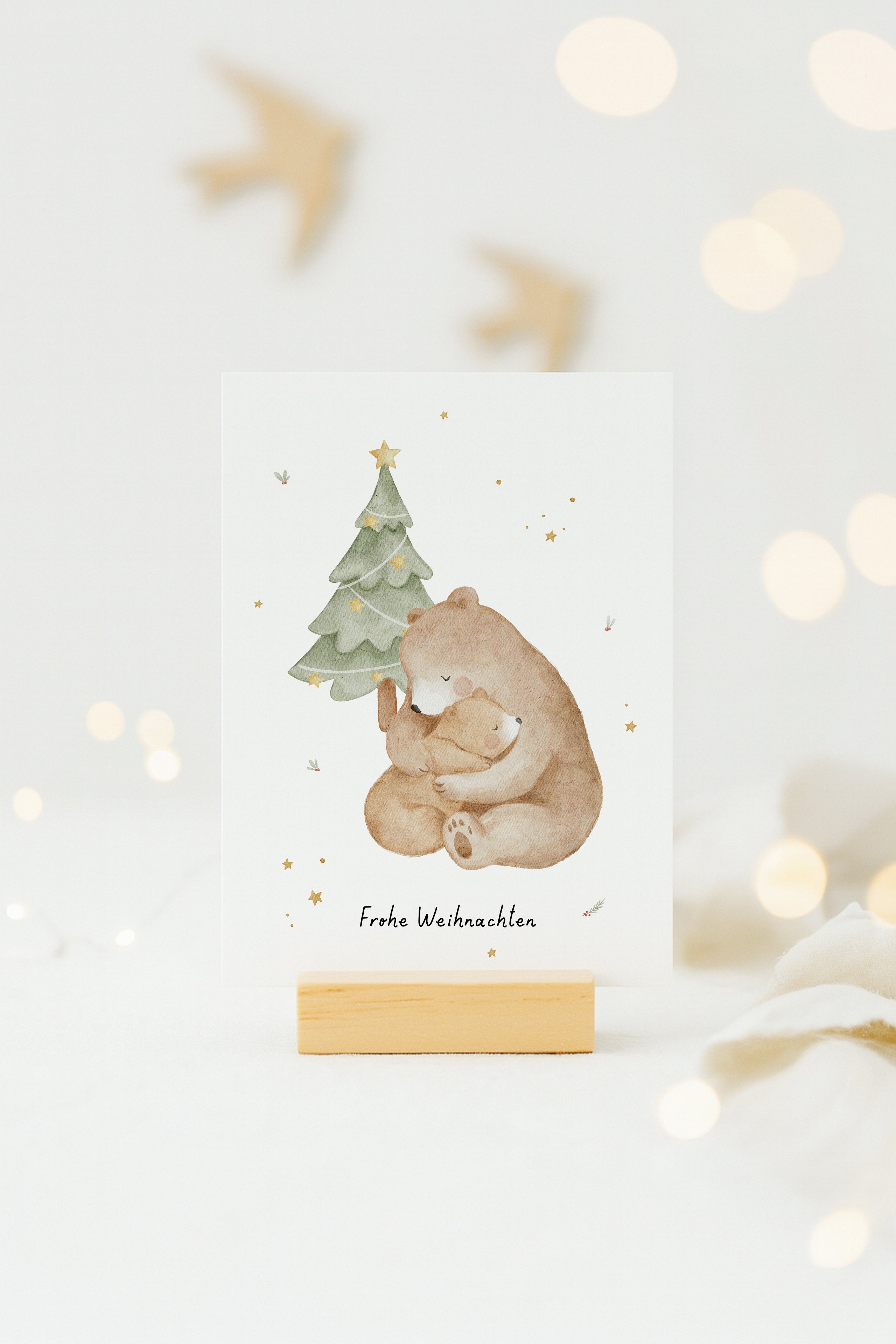 Weihnachtskarte Bärenumarmung / Dunkelgrün
