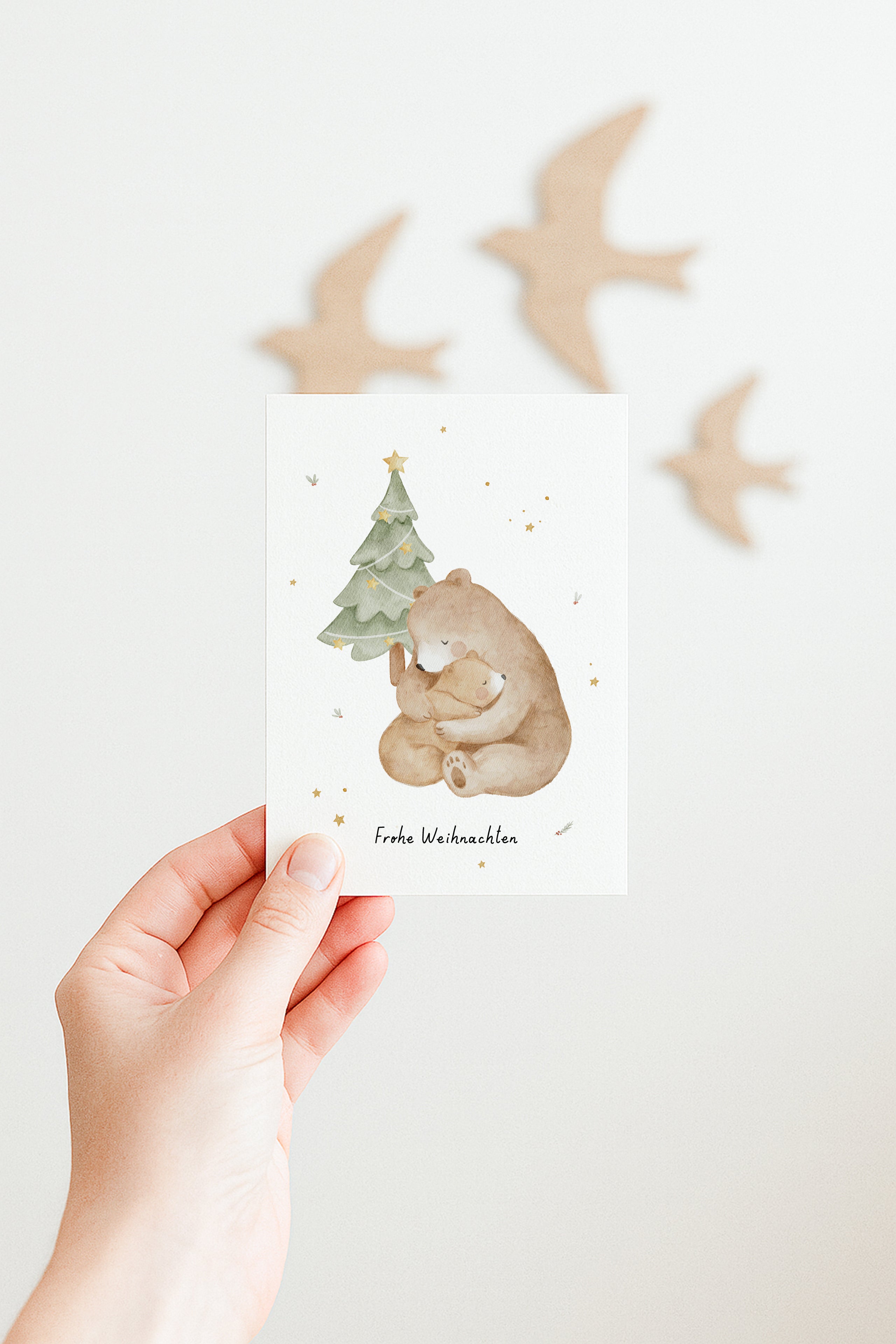 Weihnachtskarte Bärenumarmung / Dunkelgrün