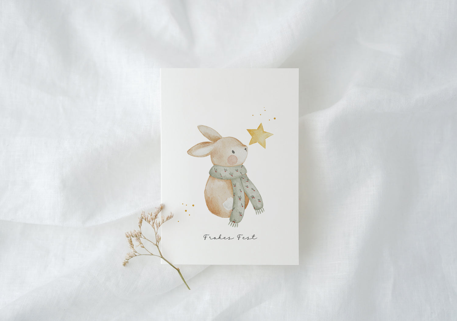 Weihnachtskarte Hase mit Schal