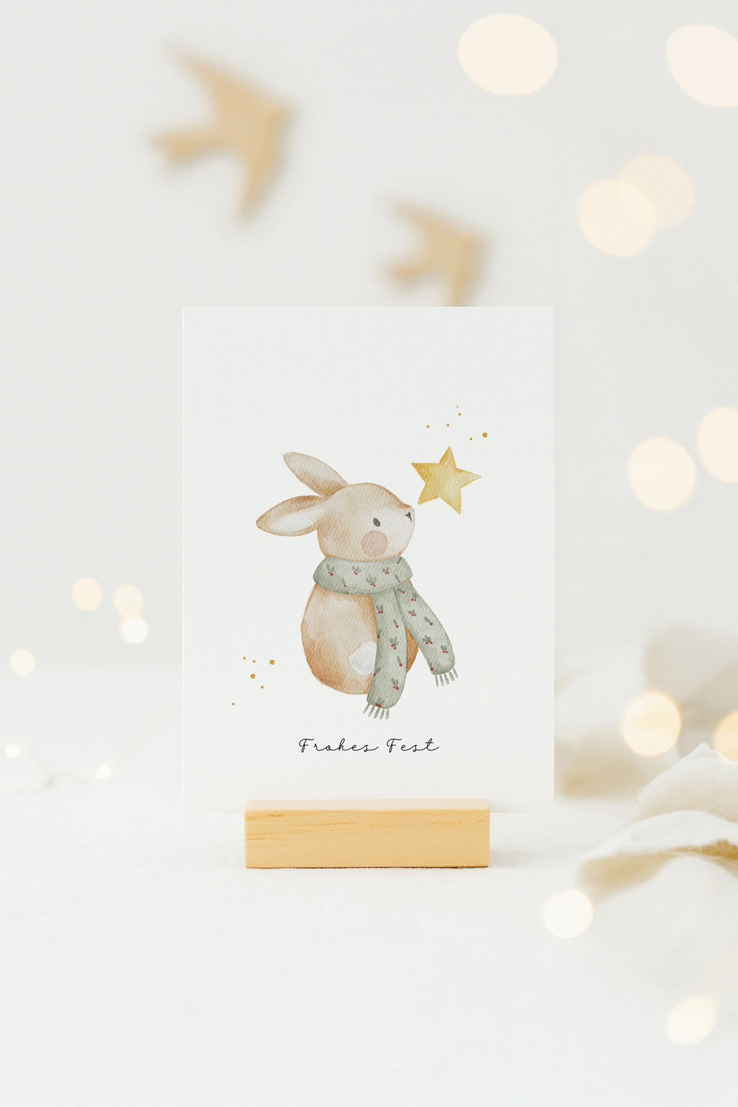 Weihnachtskarte Hase mit Schal