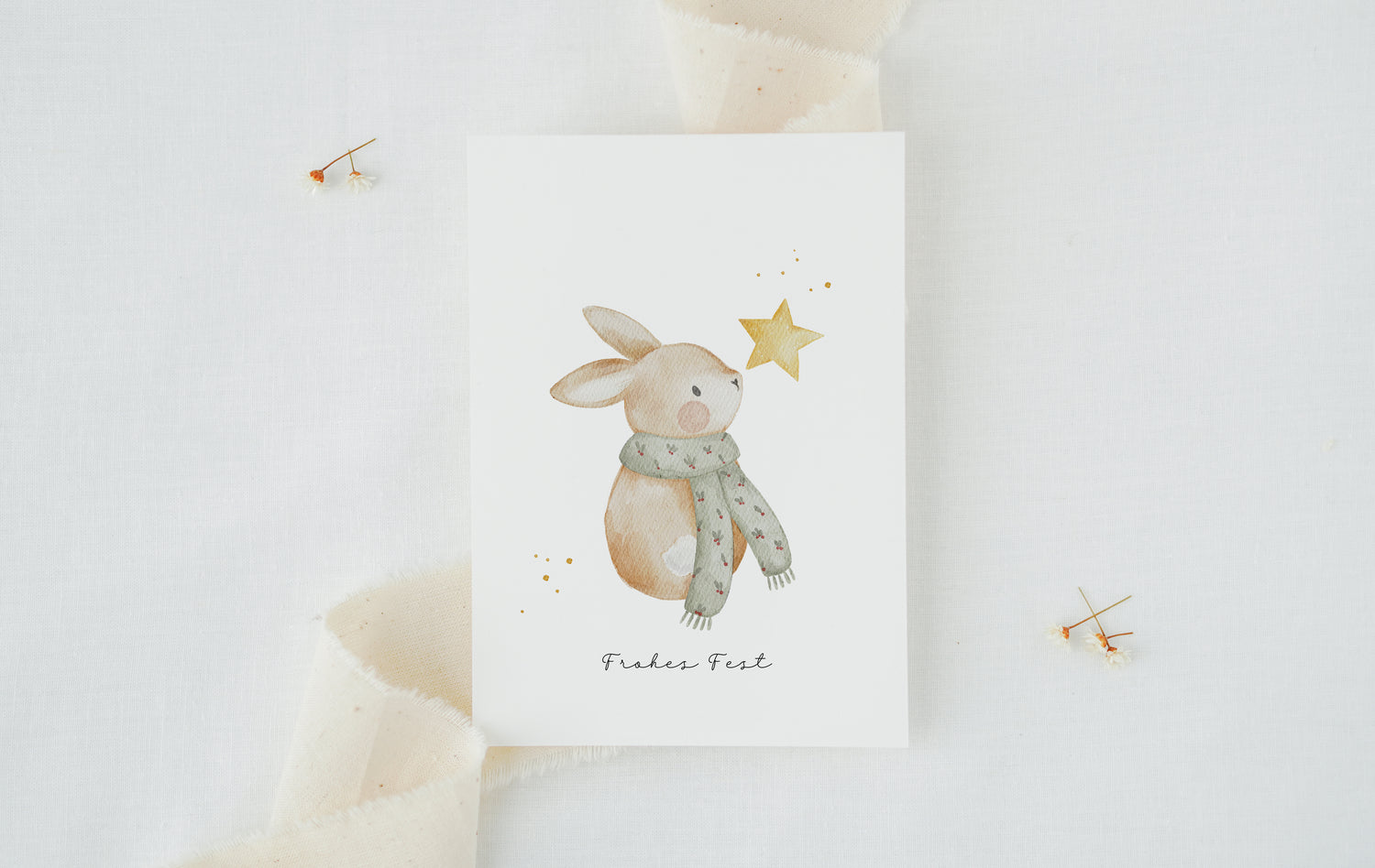 Weihnachtskarte Hase mit Schal