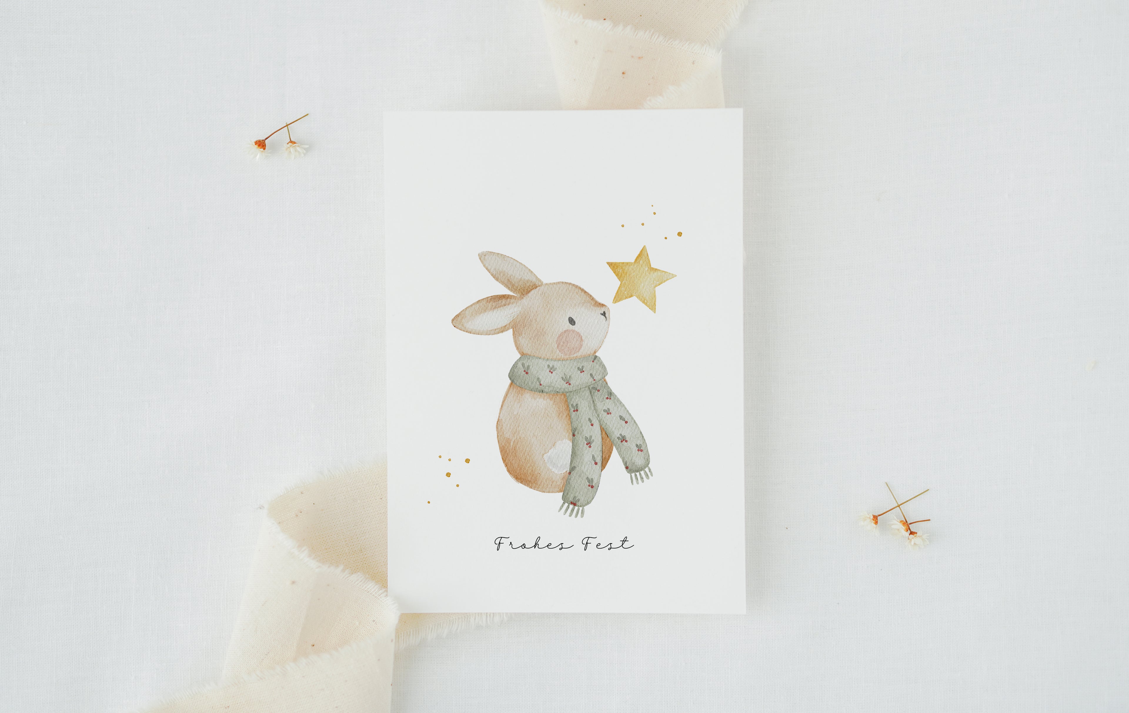 Weihnachtskarte Hase mit Schal
