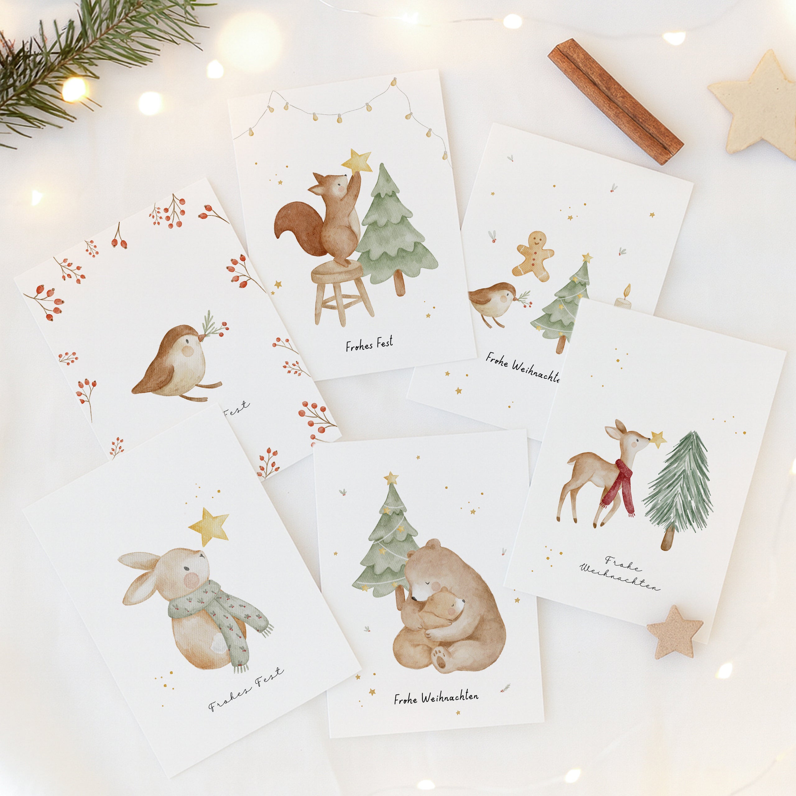 Weihnachtskarte Eichhörnchen mit Tannenbaum / Türkisgrün