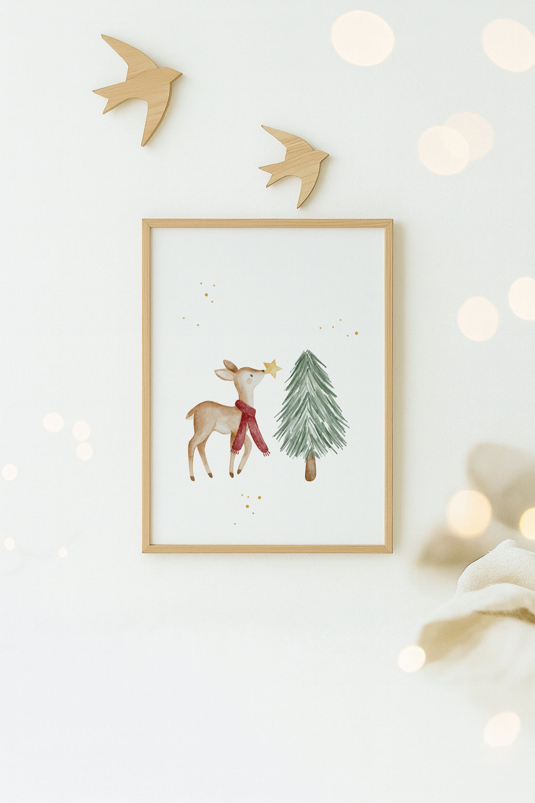 Weihnachtsposter Reh mit Tannenbaum / A4