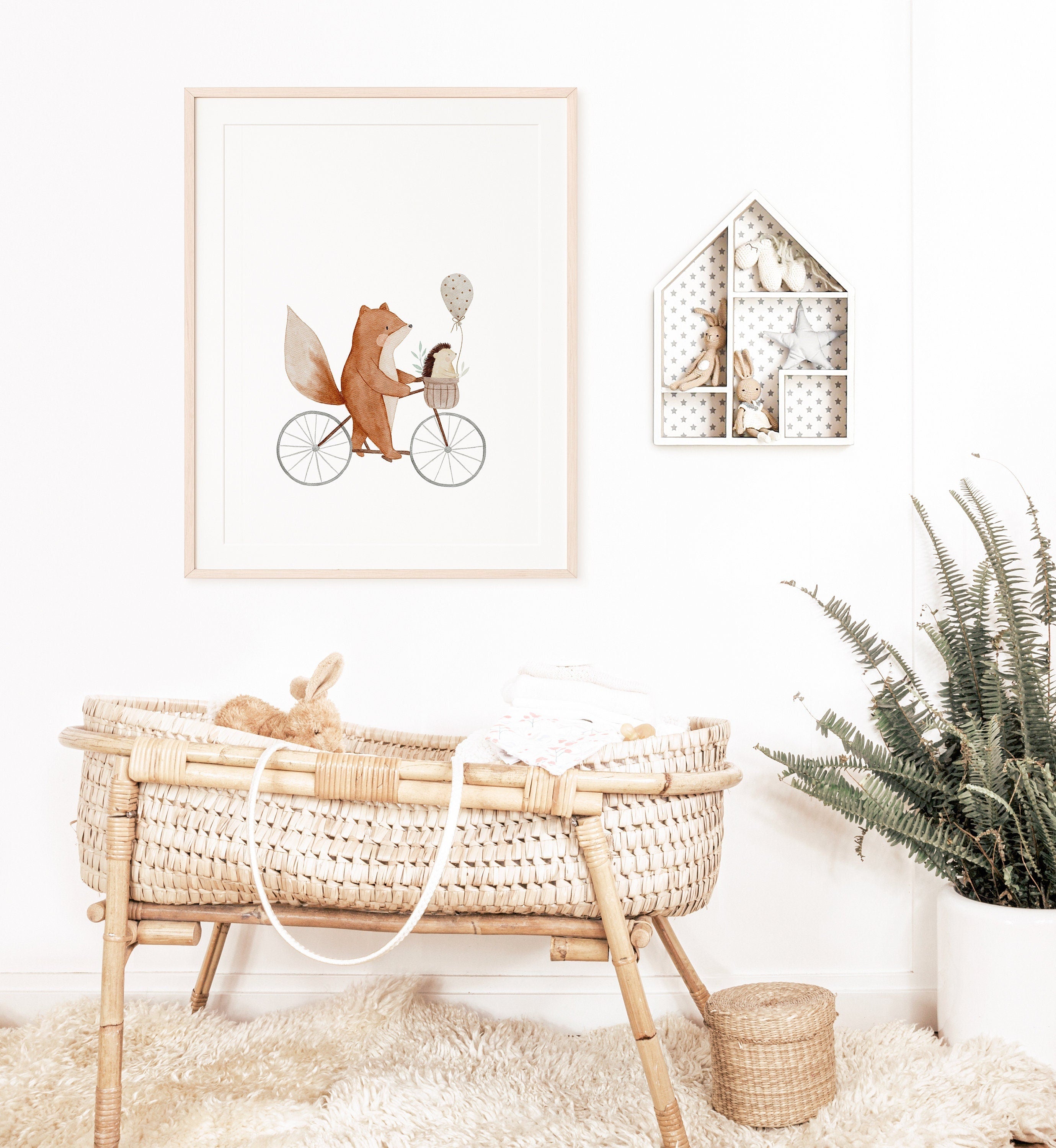 Poster Fahrradfuchs Fanny mit Igel und Ballon / A4 & A3