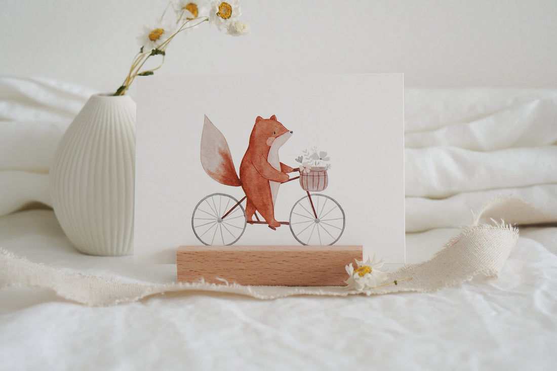 Karte Fahrradfuchs mit Blumenkorb