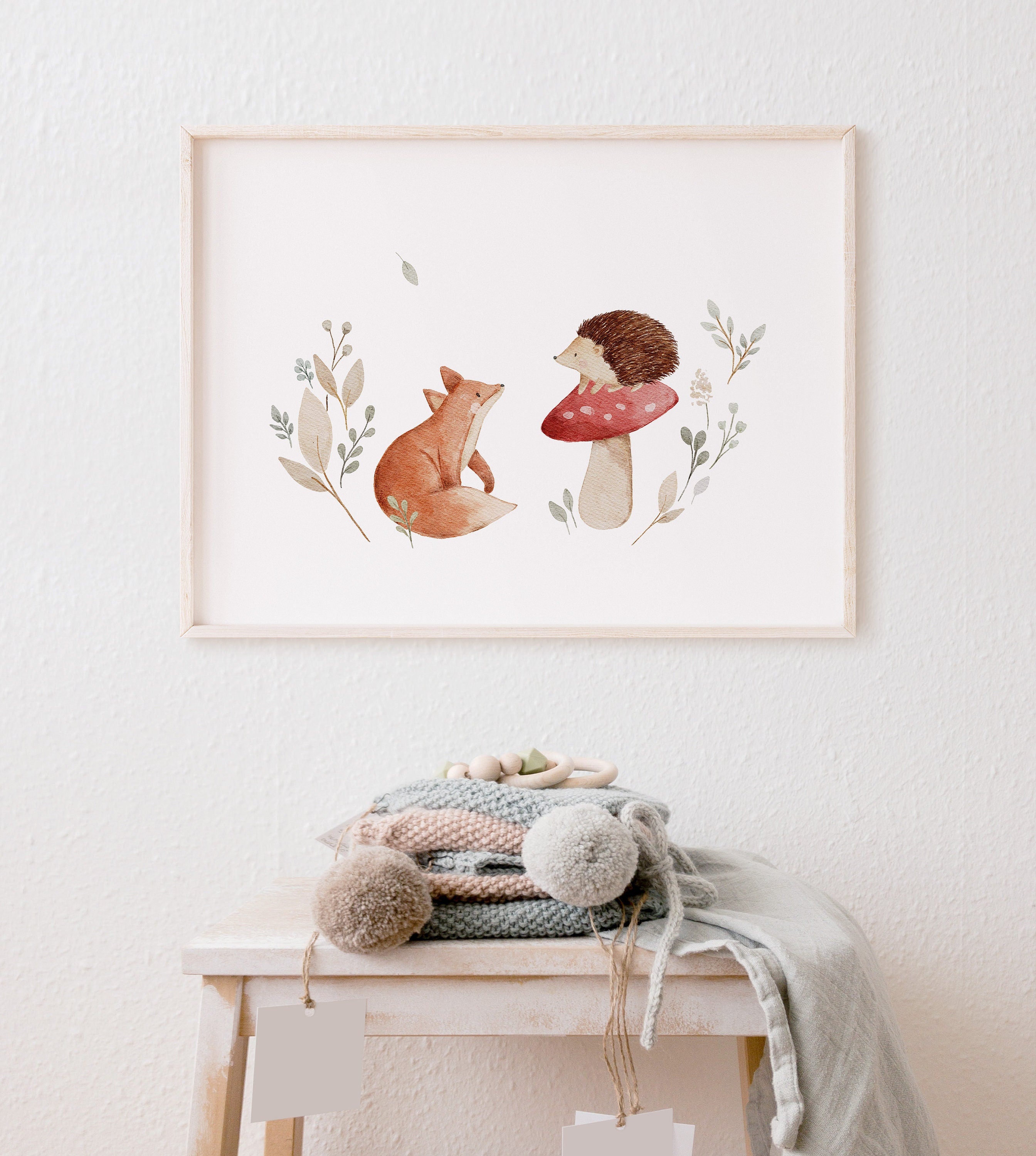 Poster Fuchs und Igel im Wald / A4 & A3