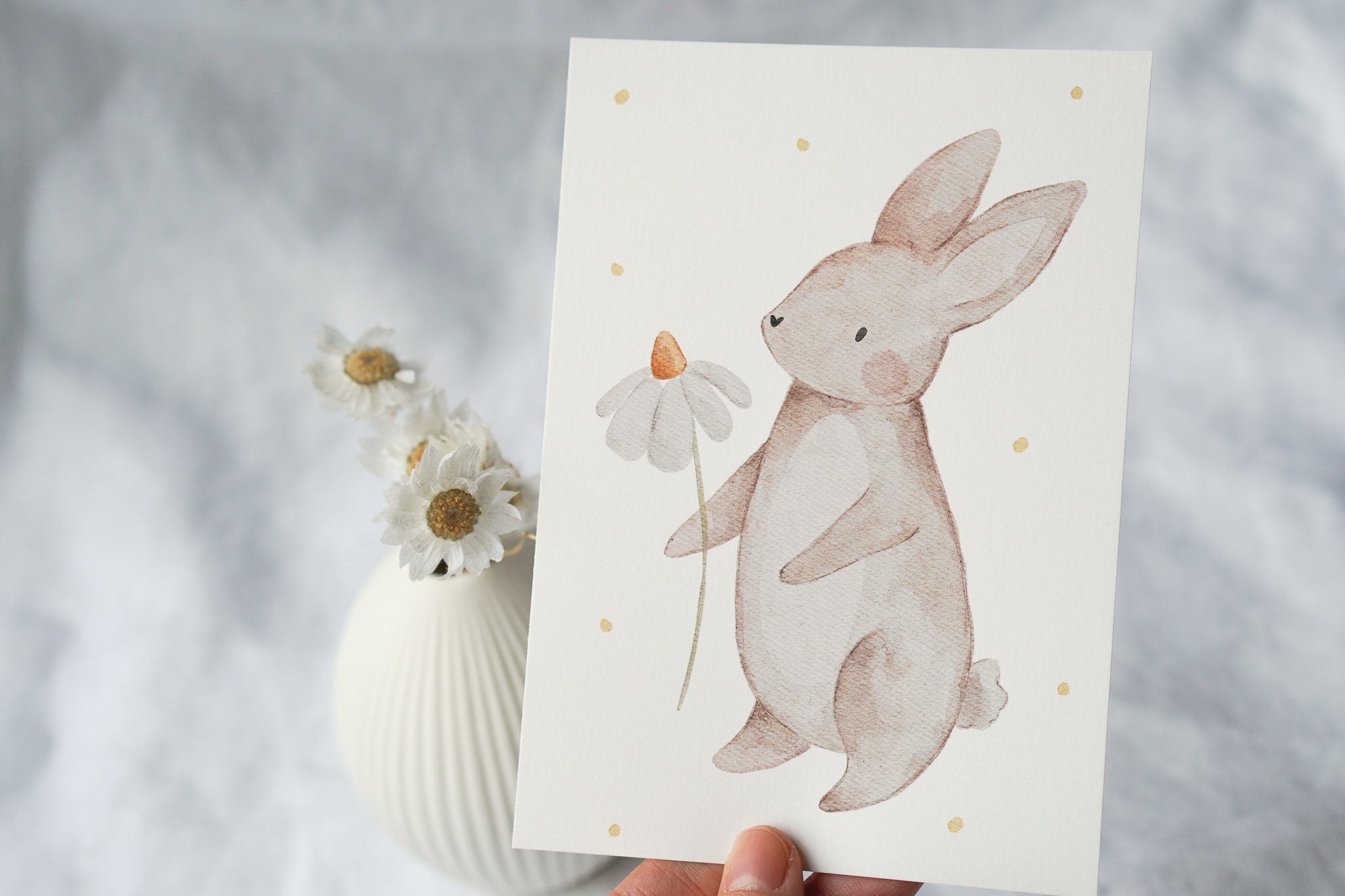 Osterkarte Hase mit Blume