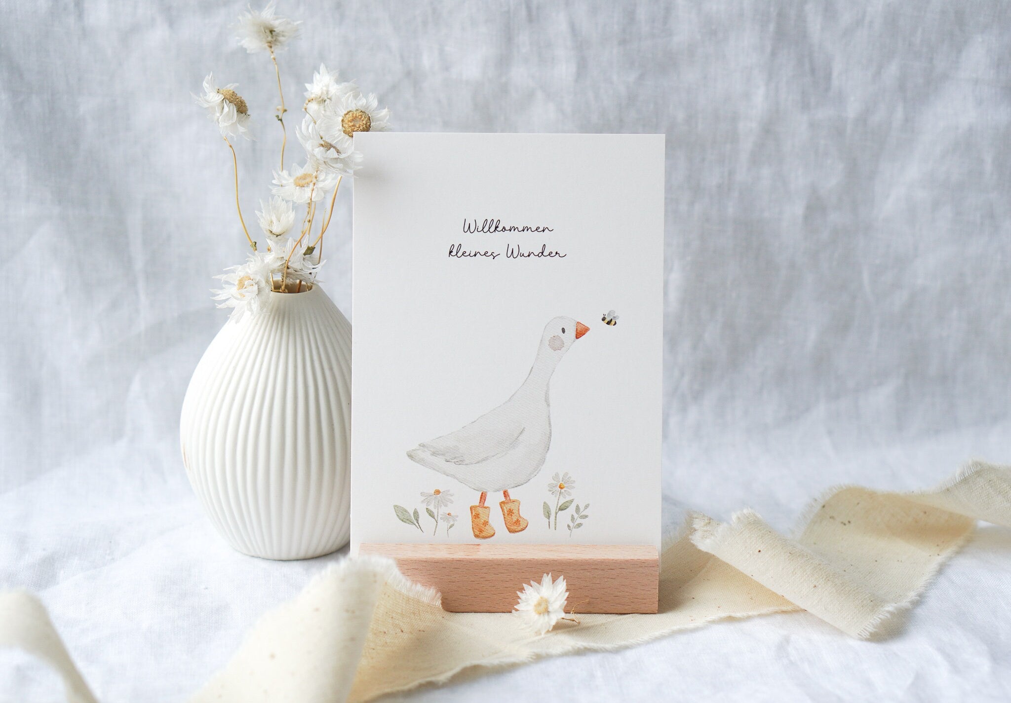 Karte mit Gans "Willkommen kleines Wunder"