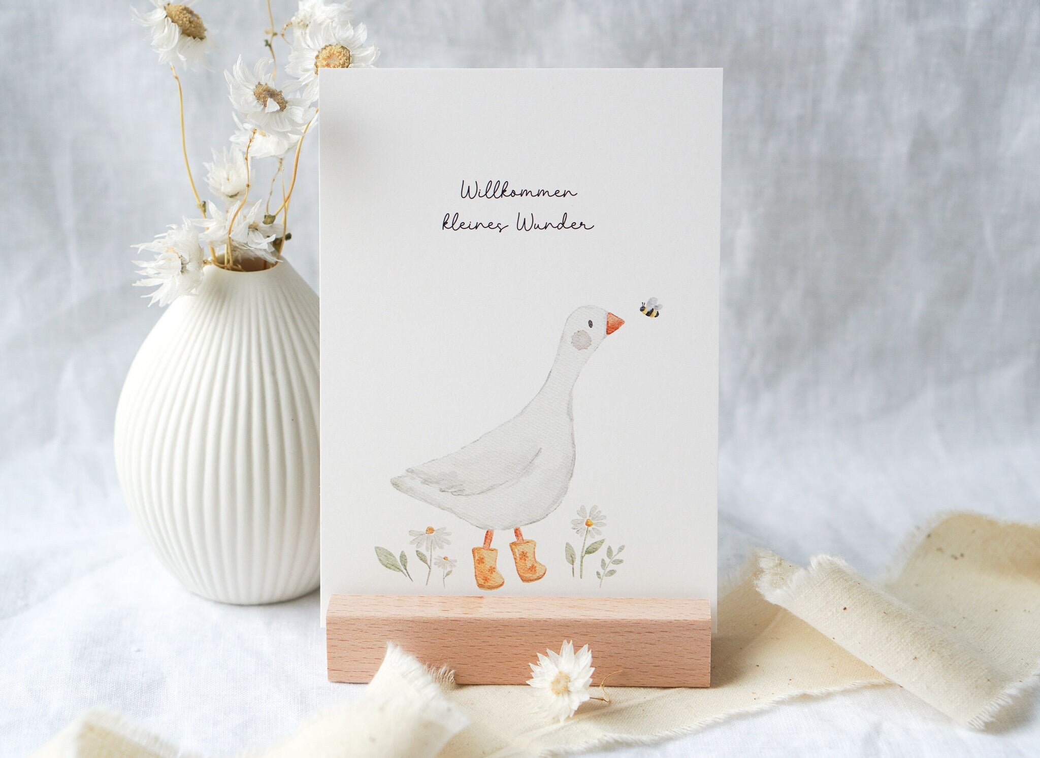 Karte mit Gans "Willkommen kleines Wunder"