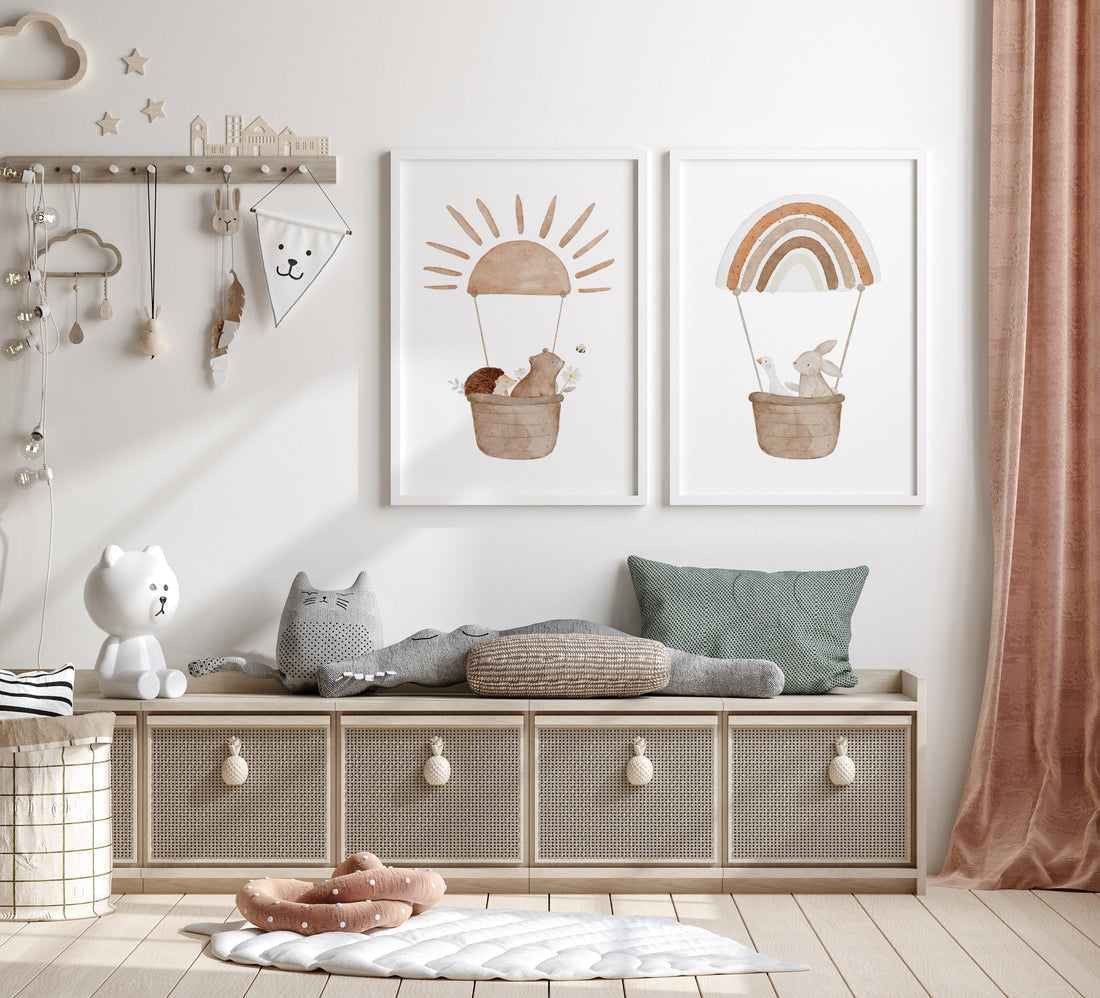 Poster Set Tiere im Heißluftballon / A5, A4, A3, A2