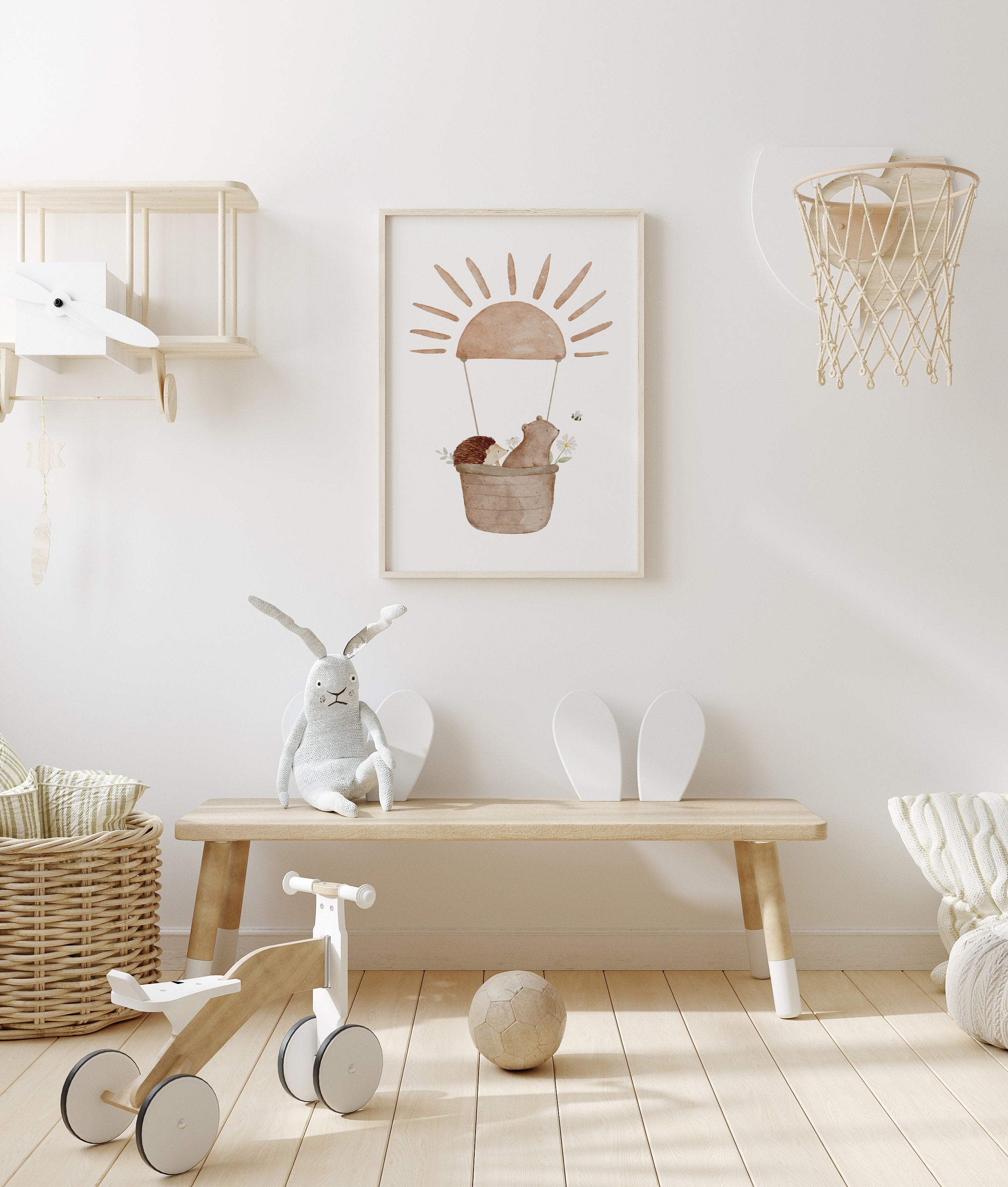 Poster Igel und Bär im Sonnenheißluftballon / A5, A4, A3, A2