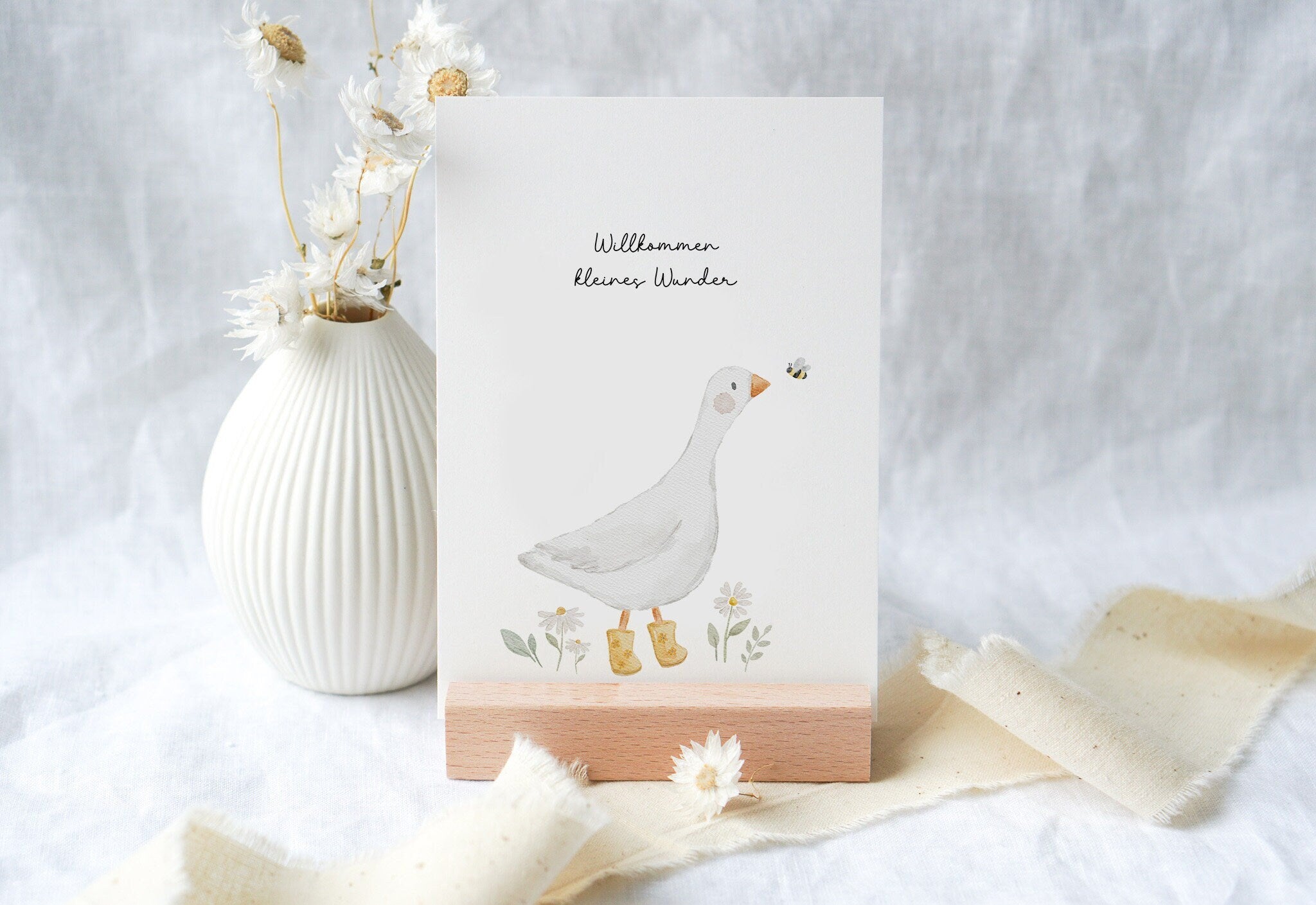 Karte mit Gans "Willkommen kleines Wunder"