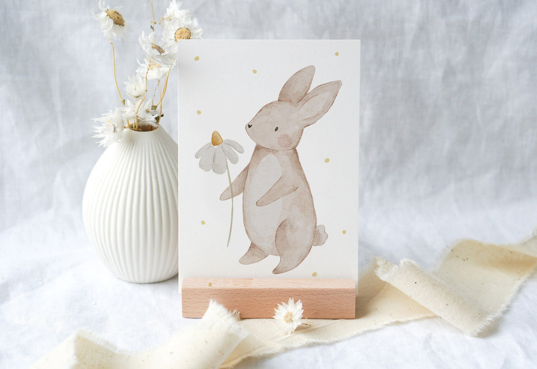 Osterkarte Hase mit Blume