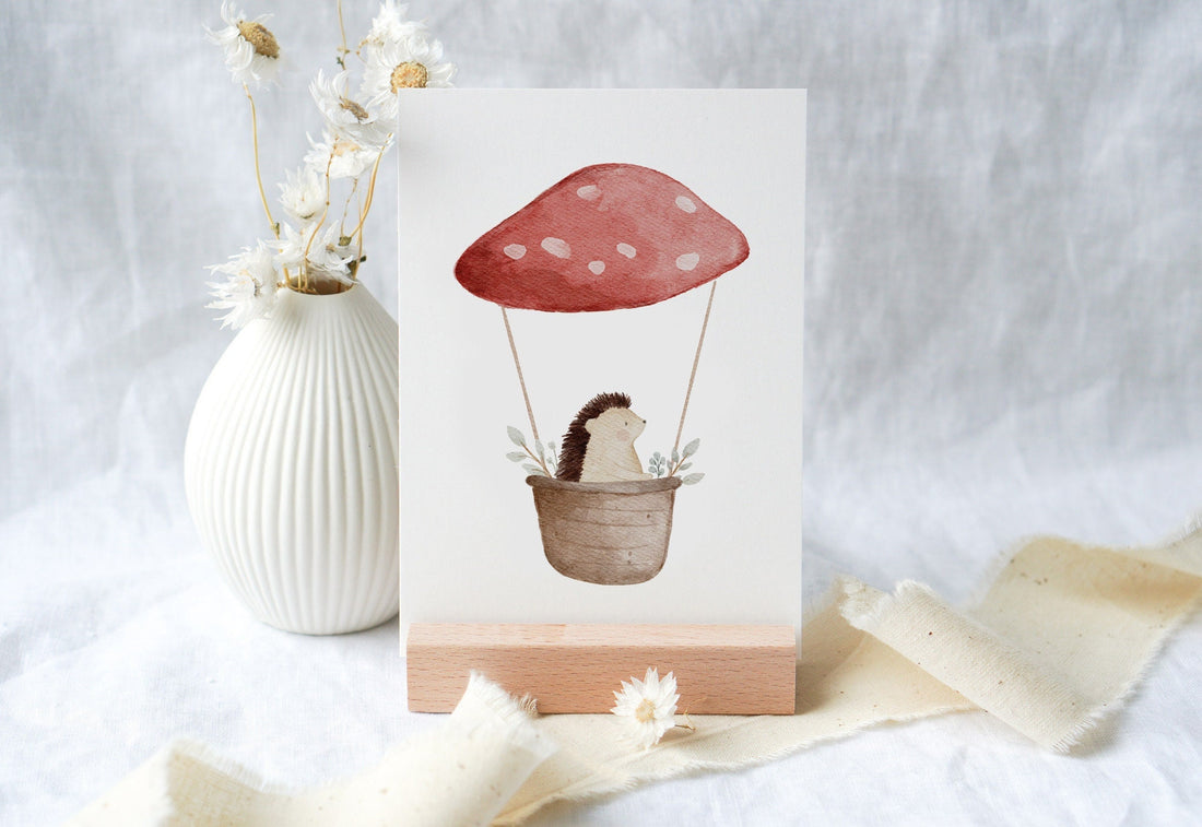 Karte Igel im Pilzheißluftballon