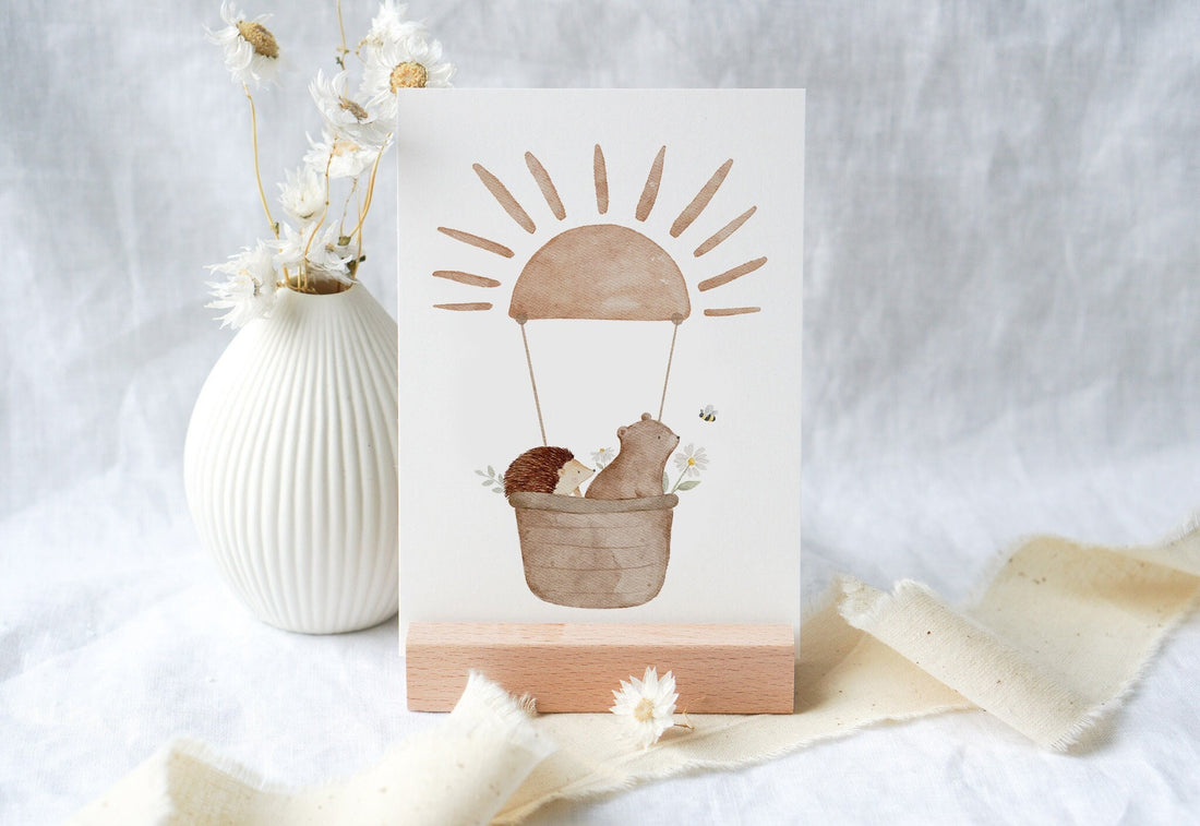 Karte Igel und Bär im Sonnenheißluftballon