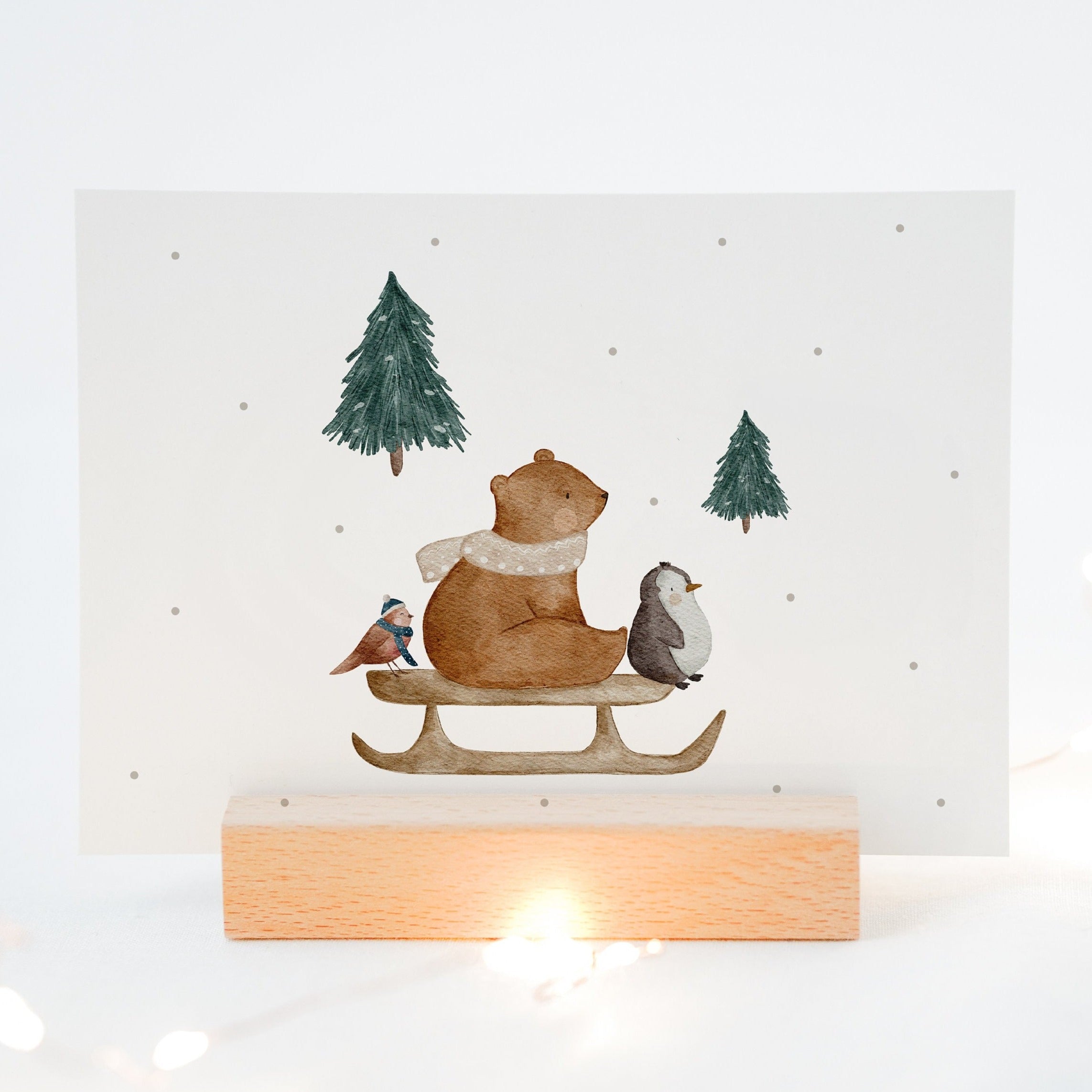 Weihnachtskarte Schlittenbär
