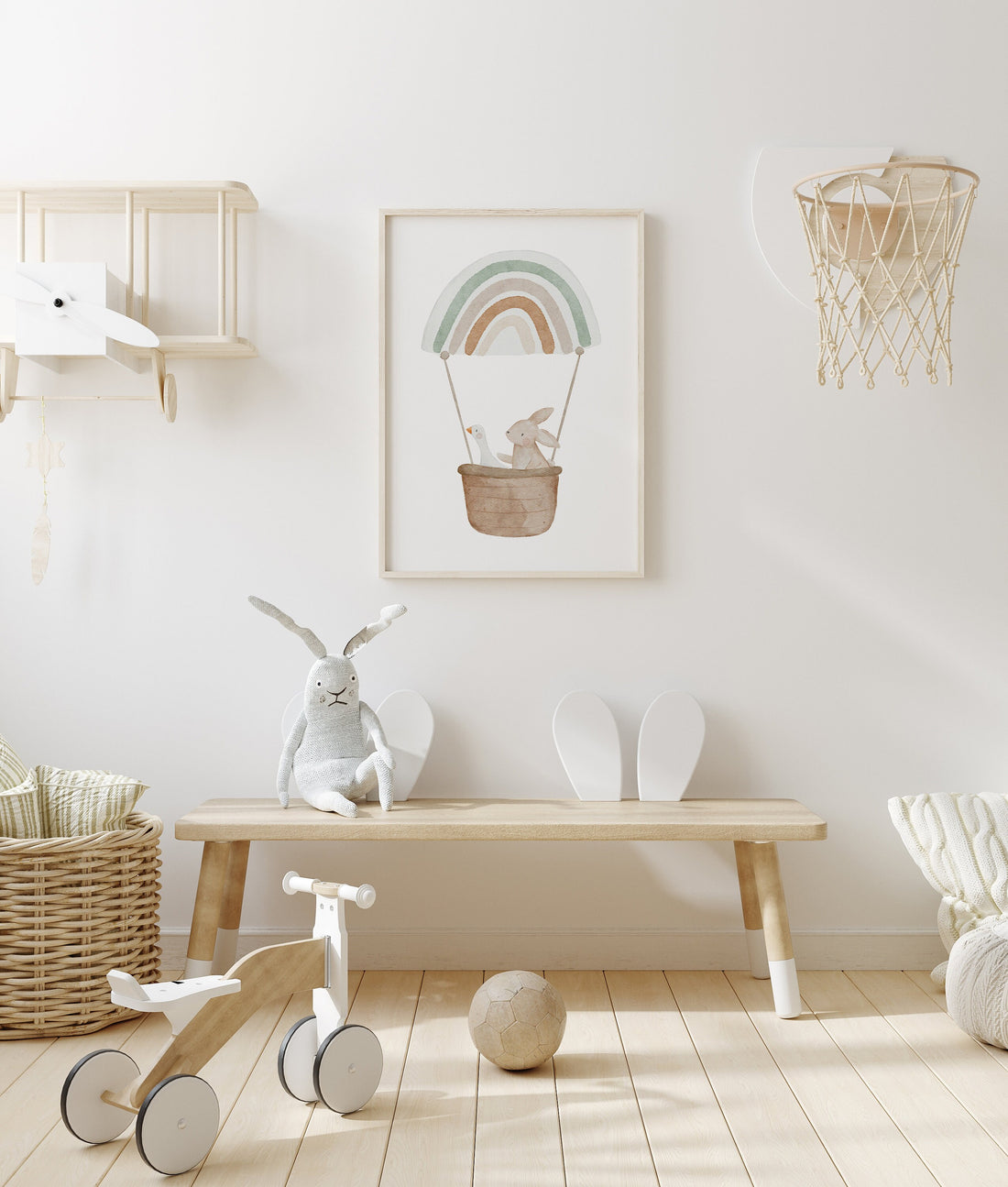 Poster Gans und Hase im Heißluftballon Mint / A5, A4, A3, A2