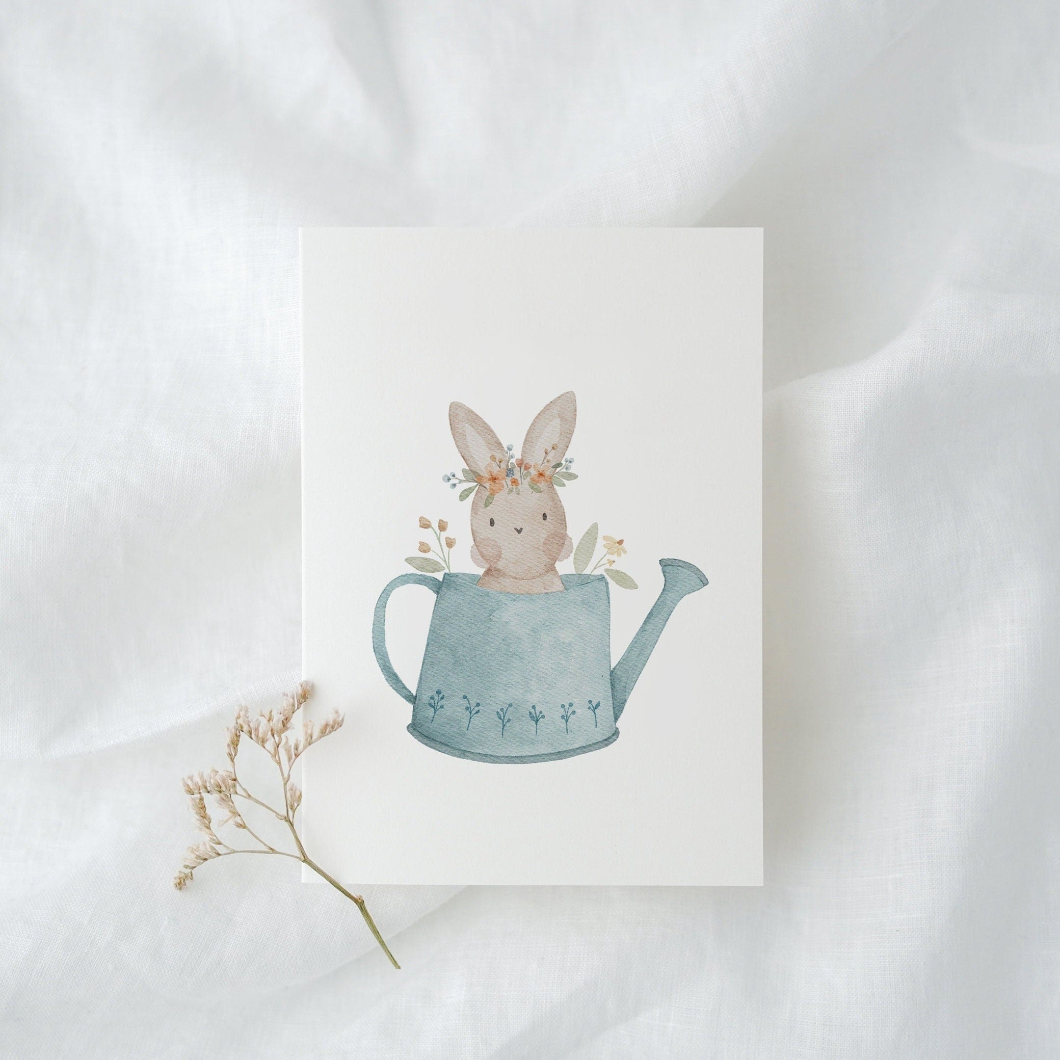 Osterkarte Hase in Gießkanne