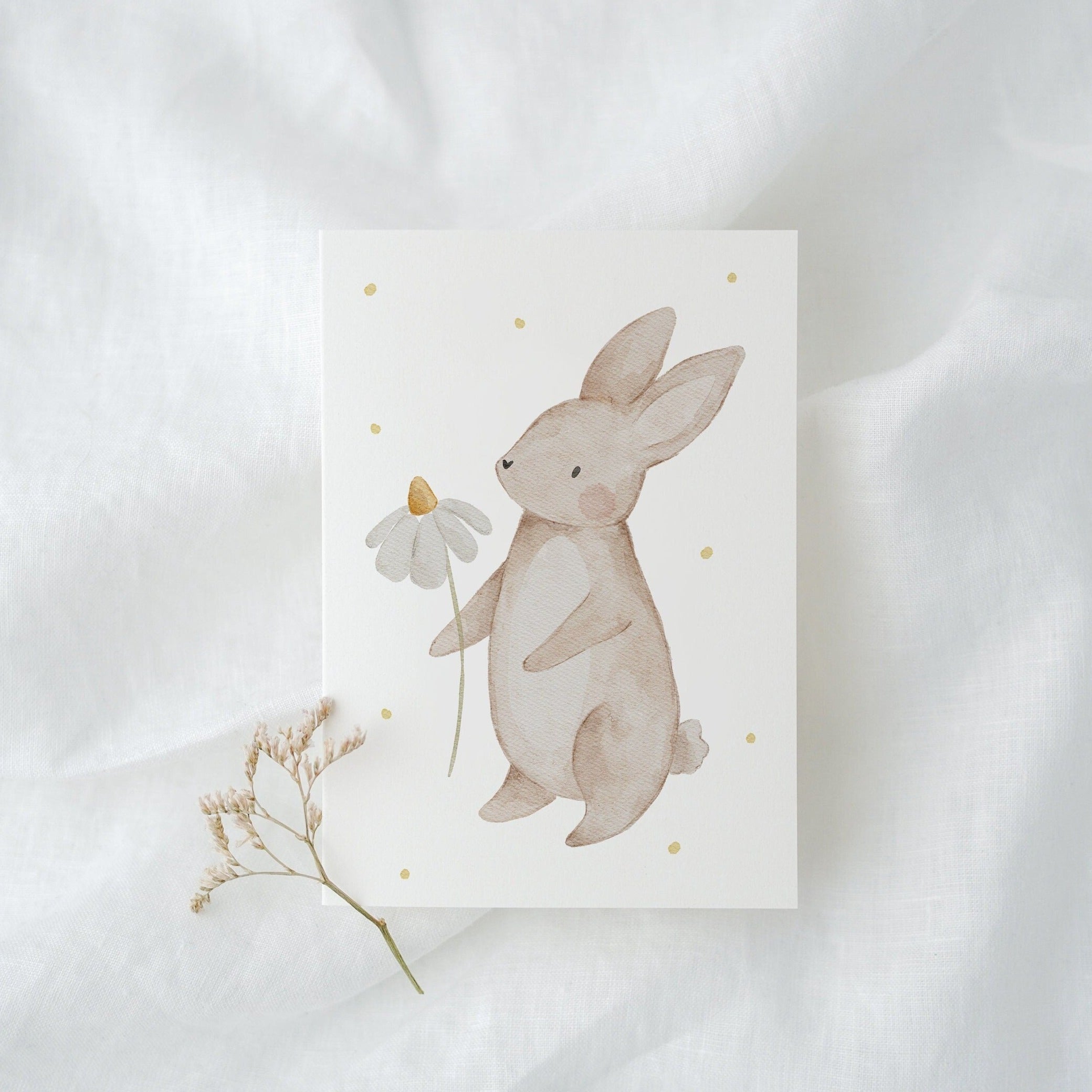 Osterkarte Hase mit Blume