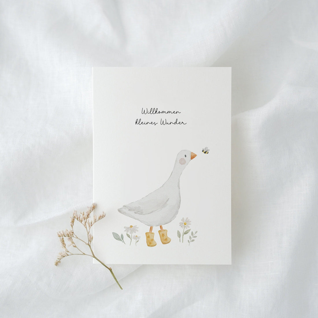 Karte mit Gans "Willkommen kleines Wunder"