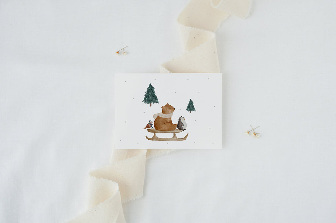 Weihnachtskarte Schlittenbär