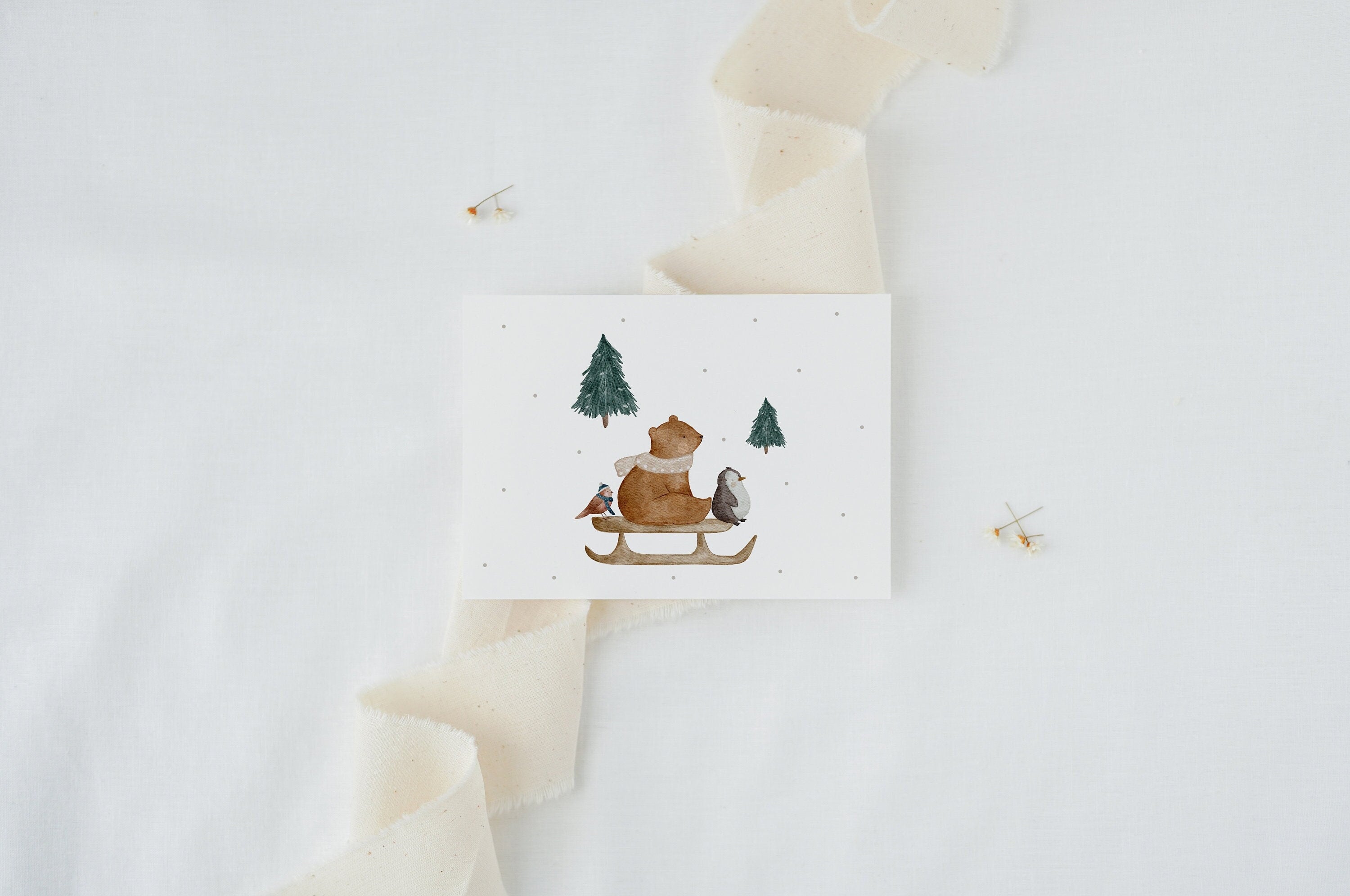 Weihnachtskarte Schlittenbär