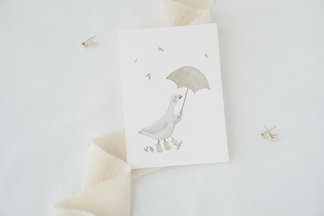 Karte Gans mit Regenschirm