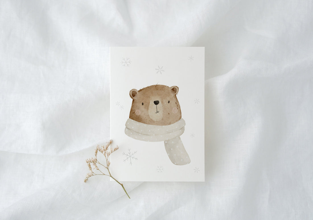 Weihnachtskarte Bär mit Schal