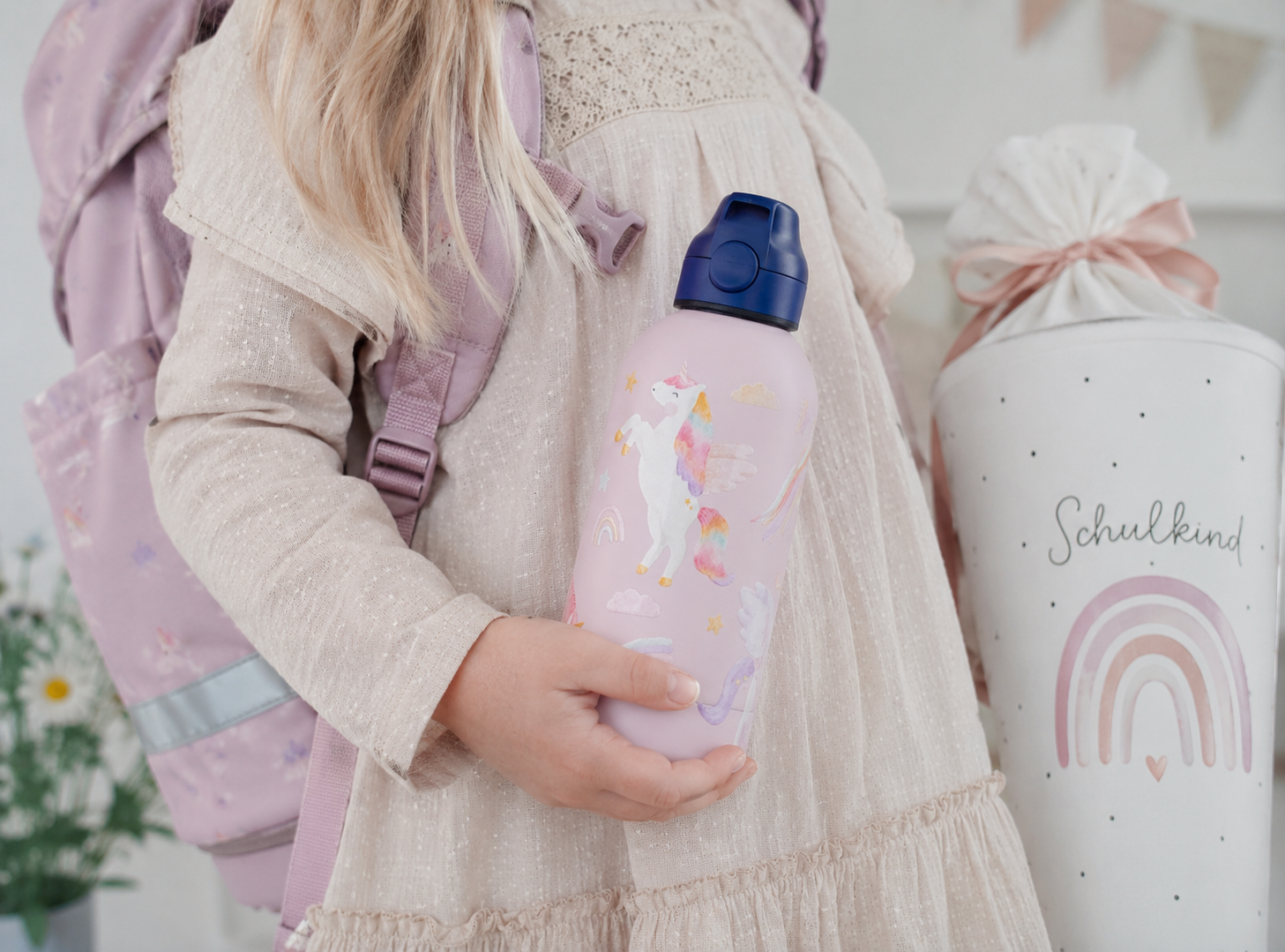 Einhorn Aufkleber randlos für Trinkflasche &amp; Brotdose / A5-Set
