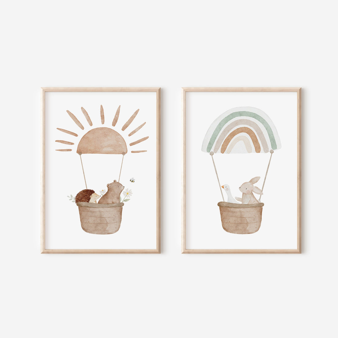 Poster Set Tiere im Heißluftballon Mint / A5, A4, A3, A2